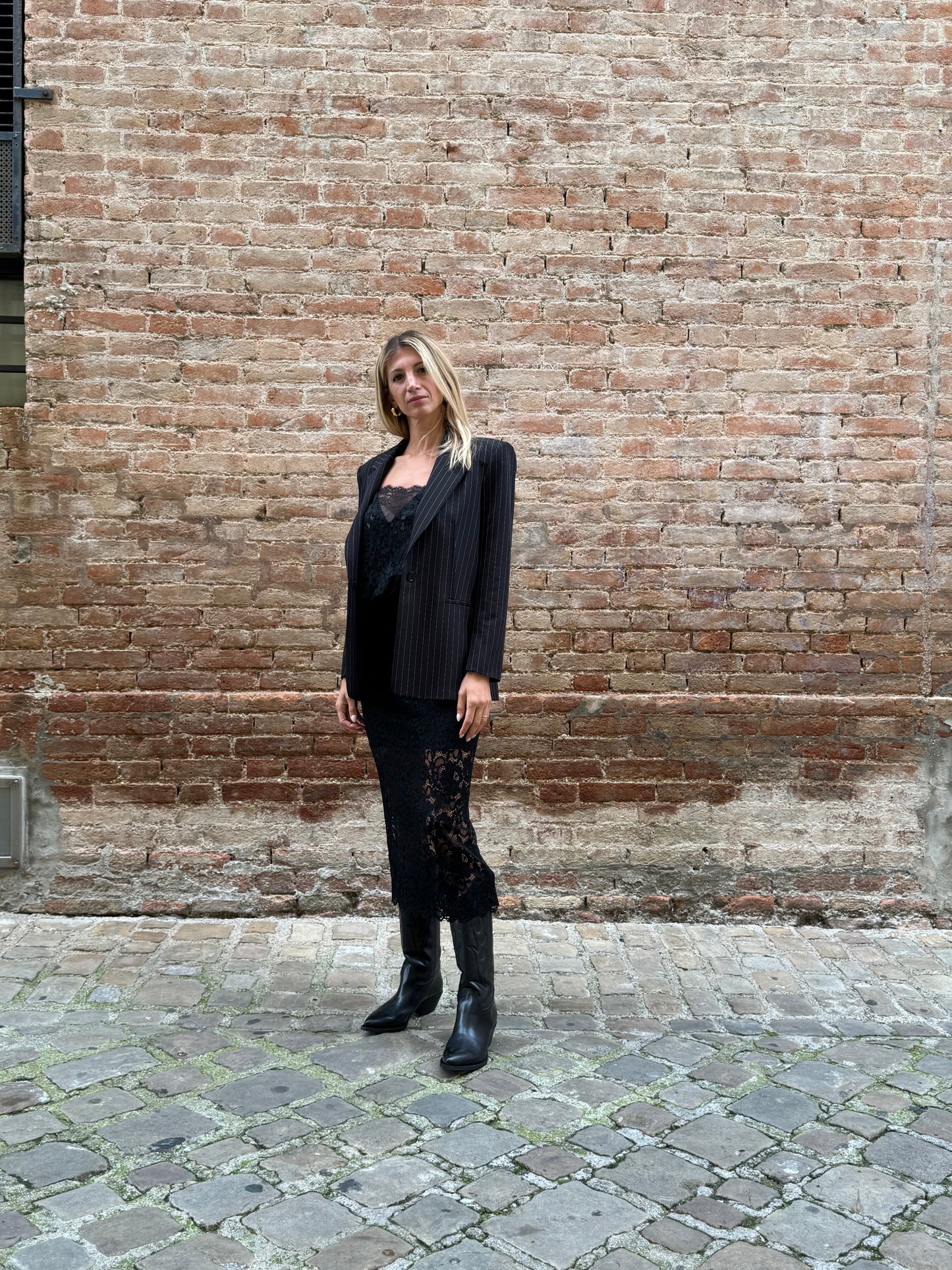 Dixie Canotta spalline sottili pizzo NERO