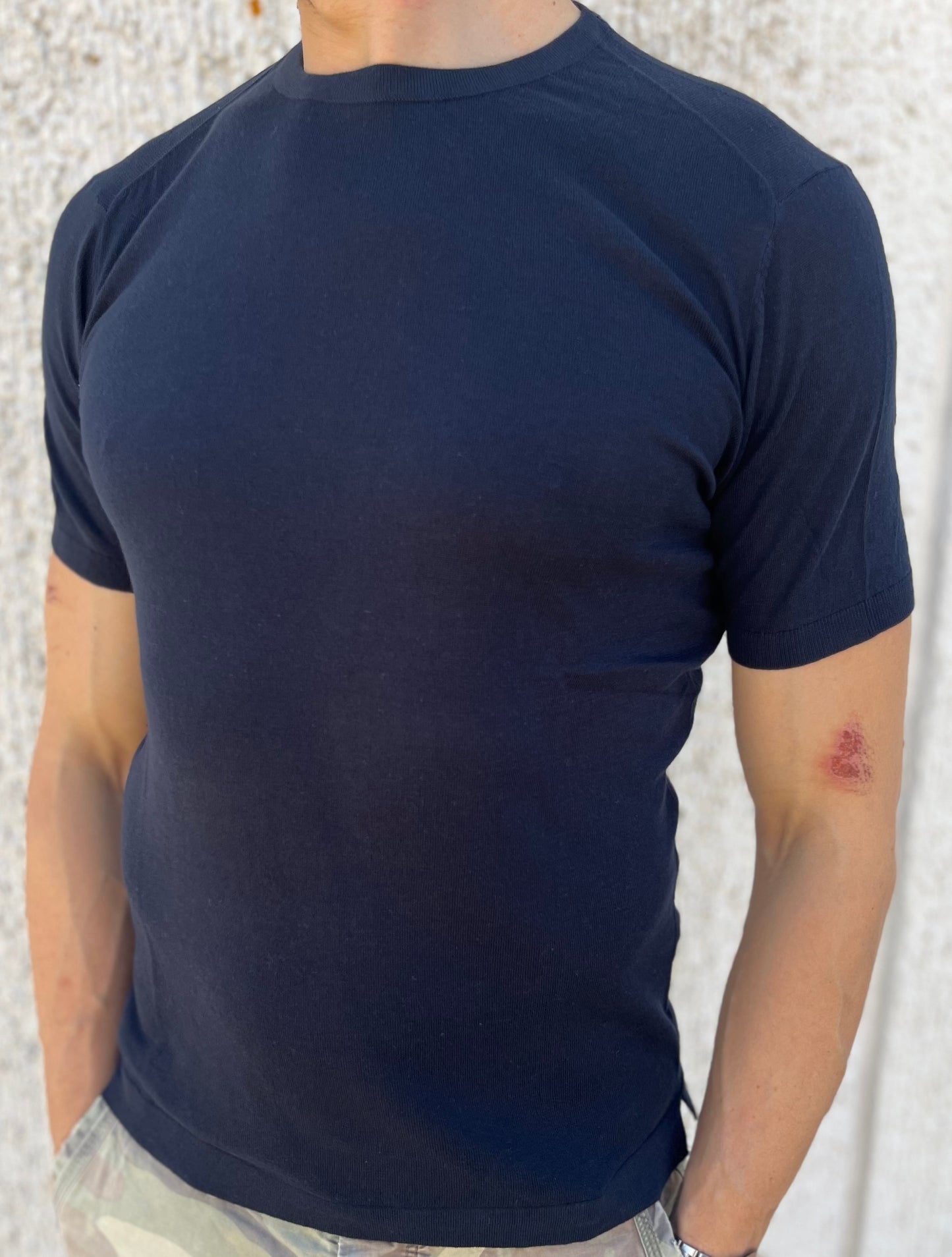 loft88 maglia manica corta in filo di cotone BLU
