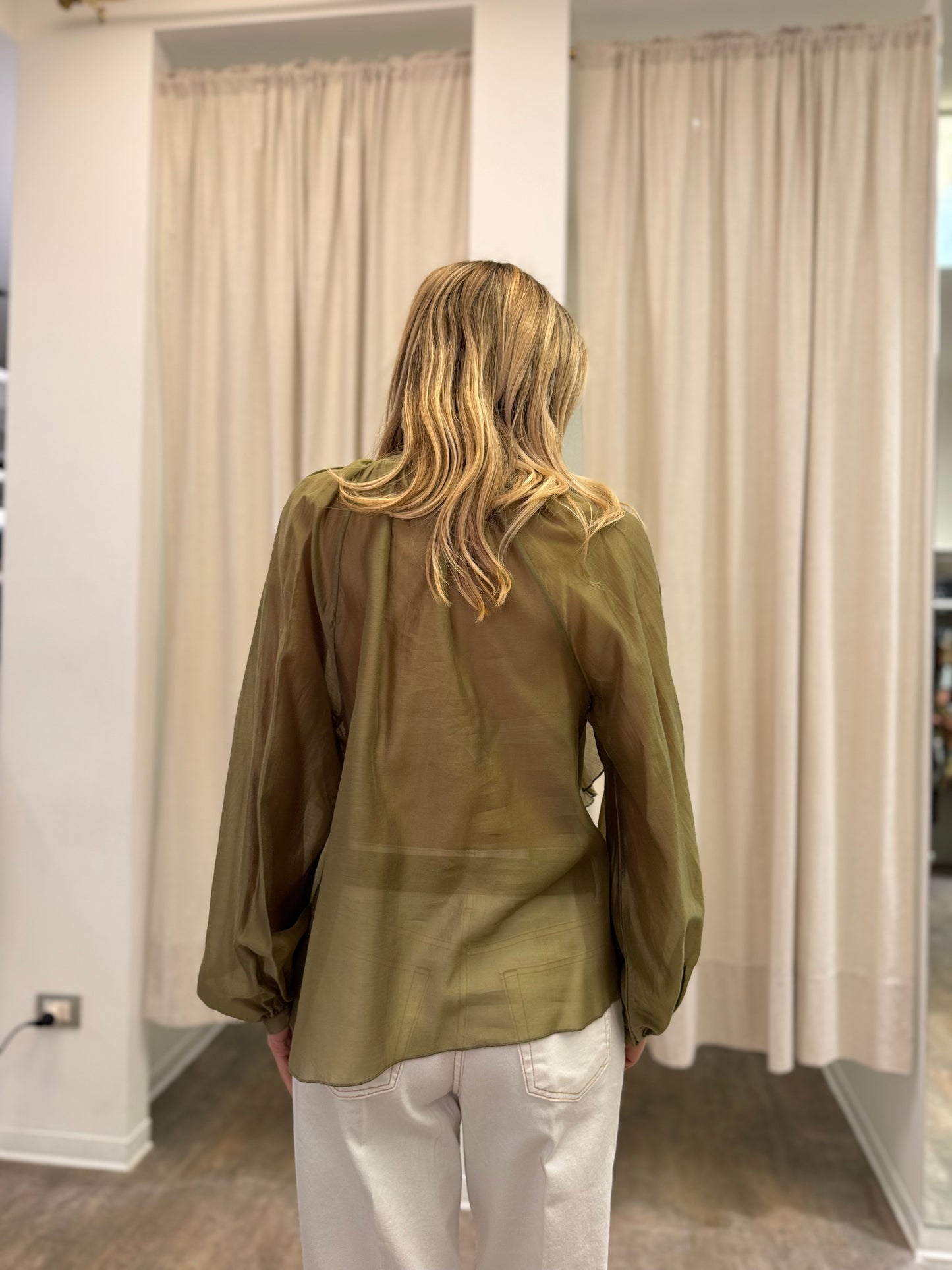 Mya Street camicia in tencel con rouches VERDE