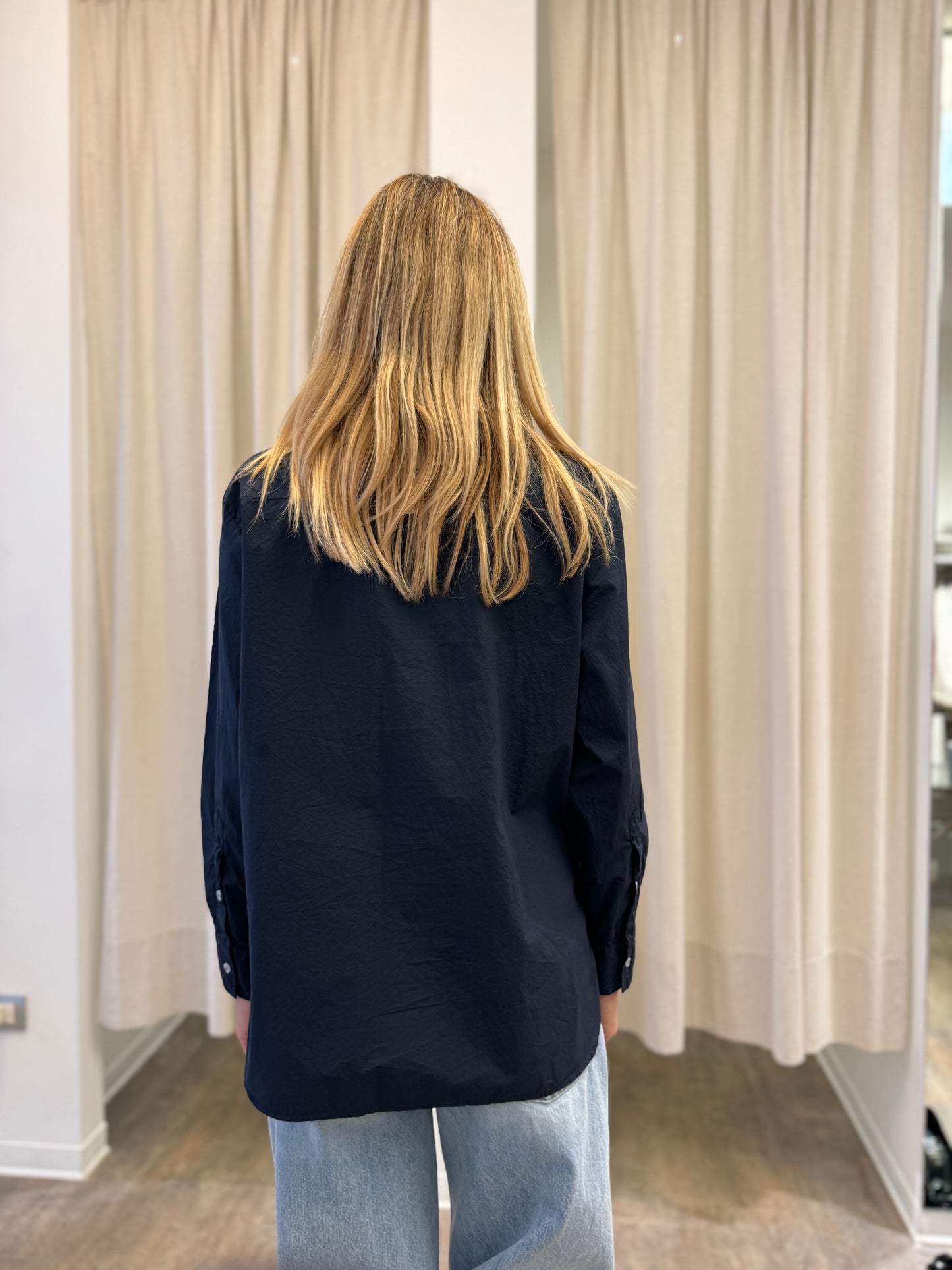 Dixie camicia m/lunga in cotone stone wash BLU