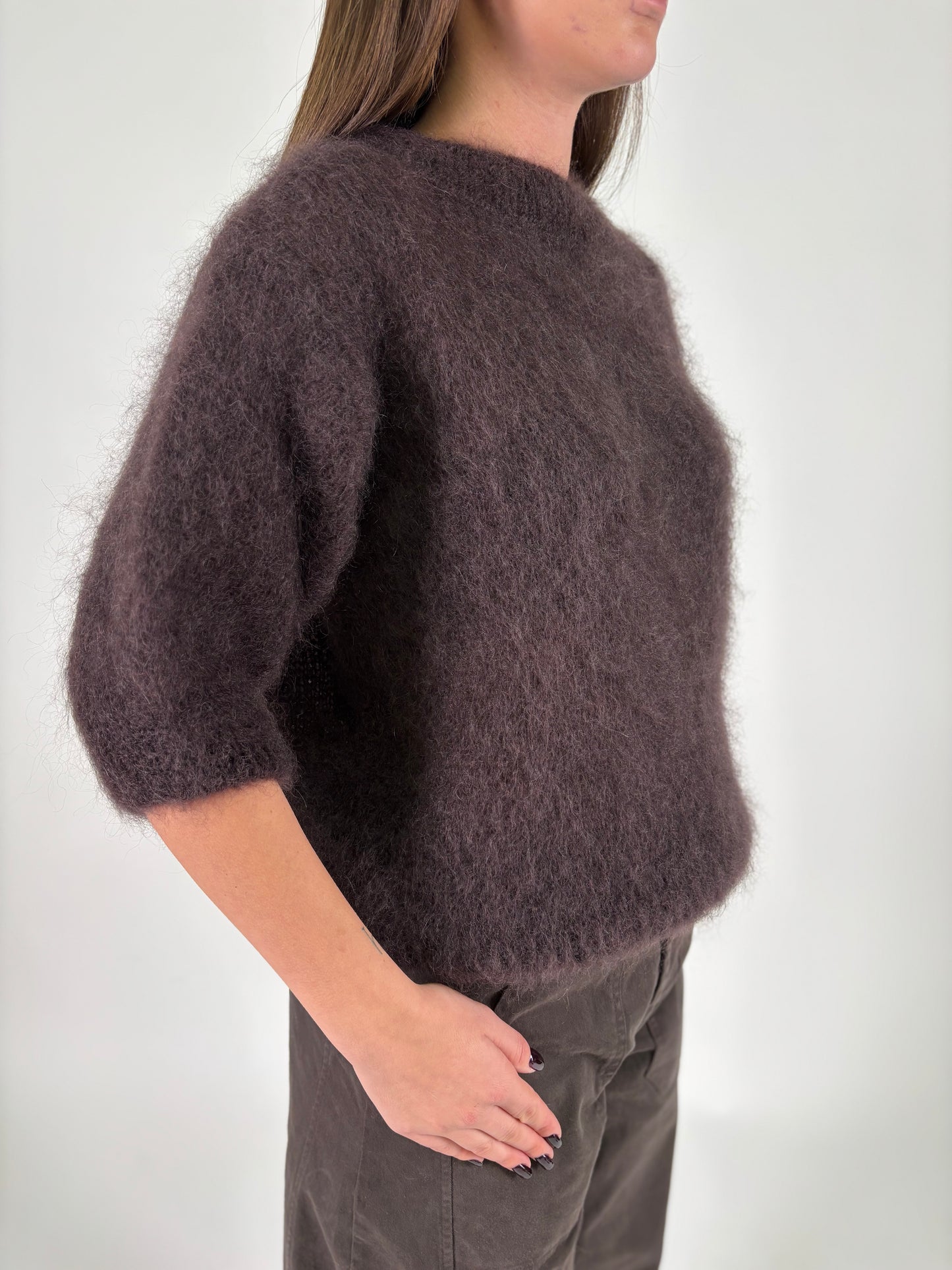 DIXIE maglia mohair m/corta MARRONE