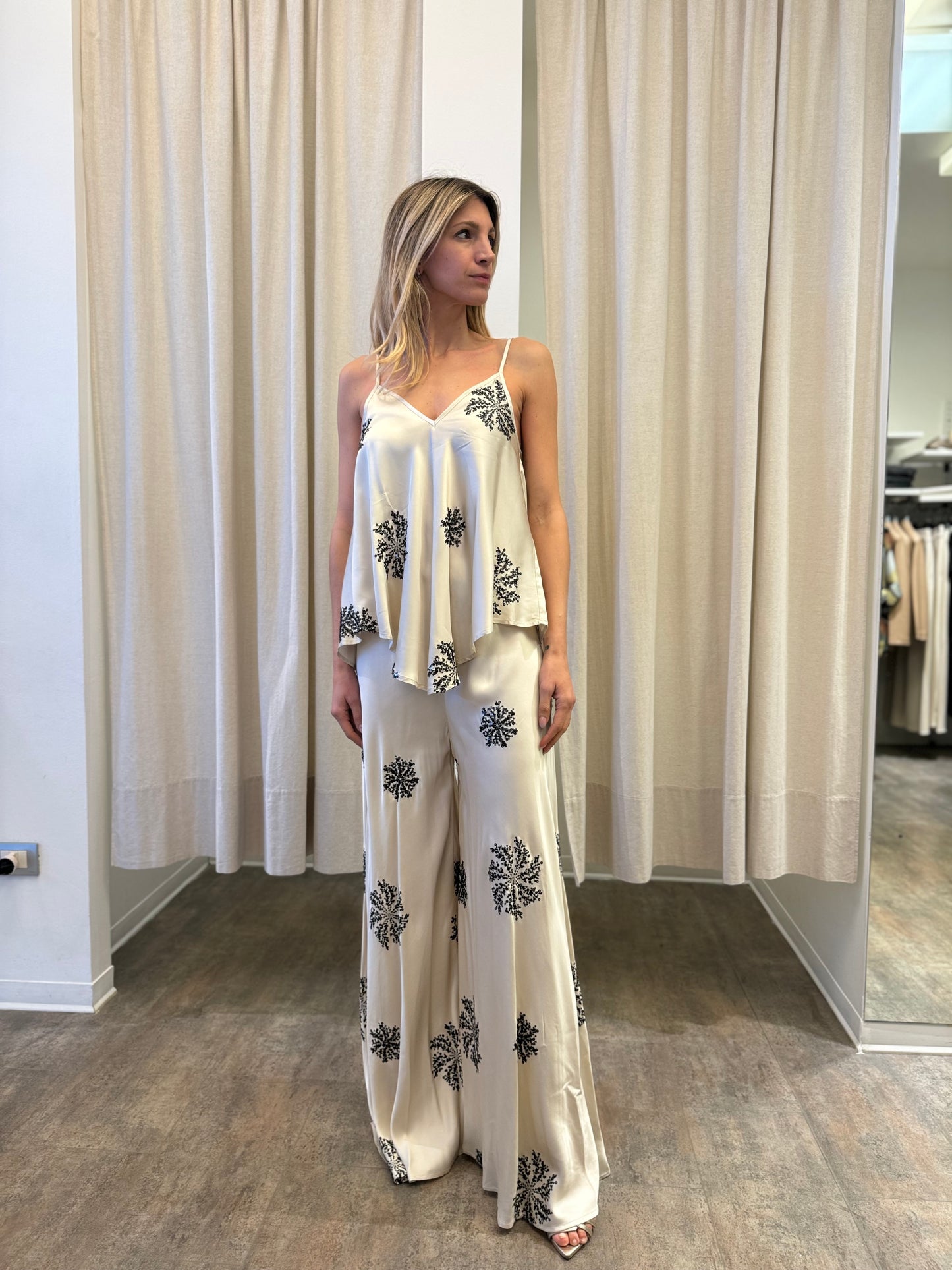Relish tuta con pantalone a palazzo fiori e paillettes CHAMPAGNE