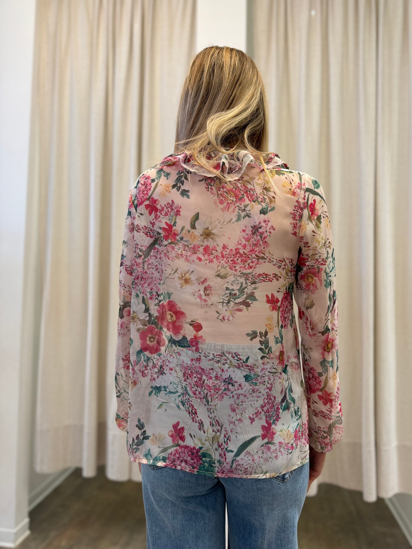 Susy Mix Blusa con rouches fantasia floreale BEIGE/FUCSIA