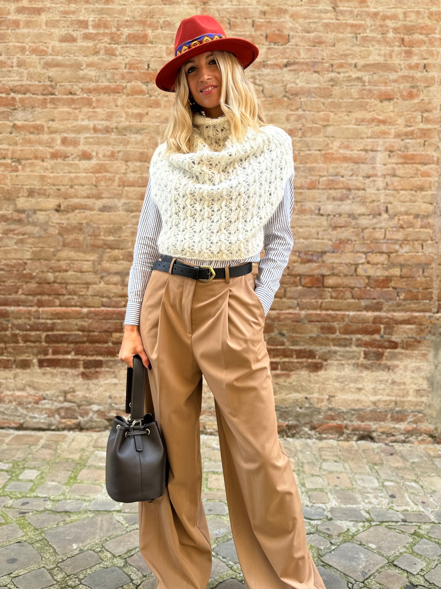 Merci Gilet collo alto corto PANNA