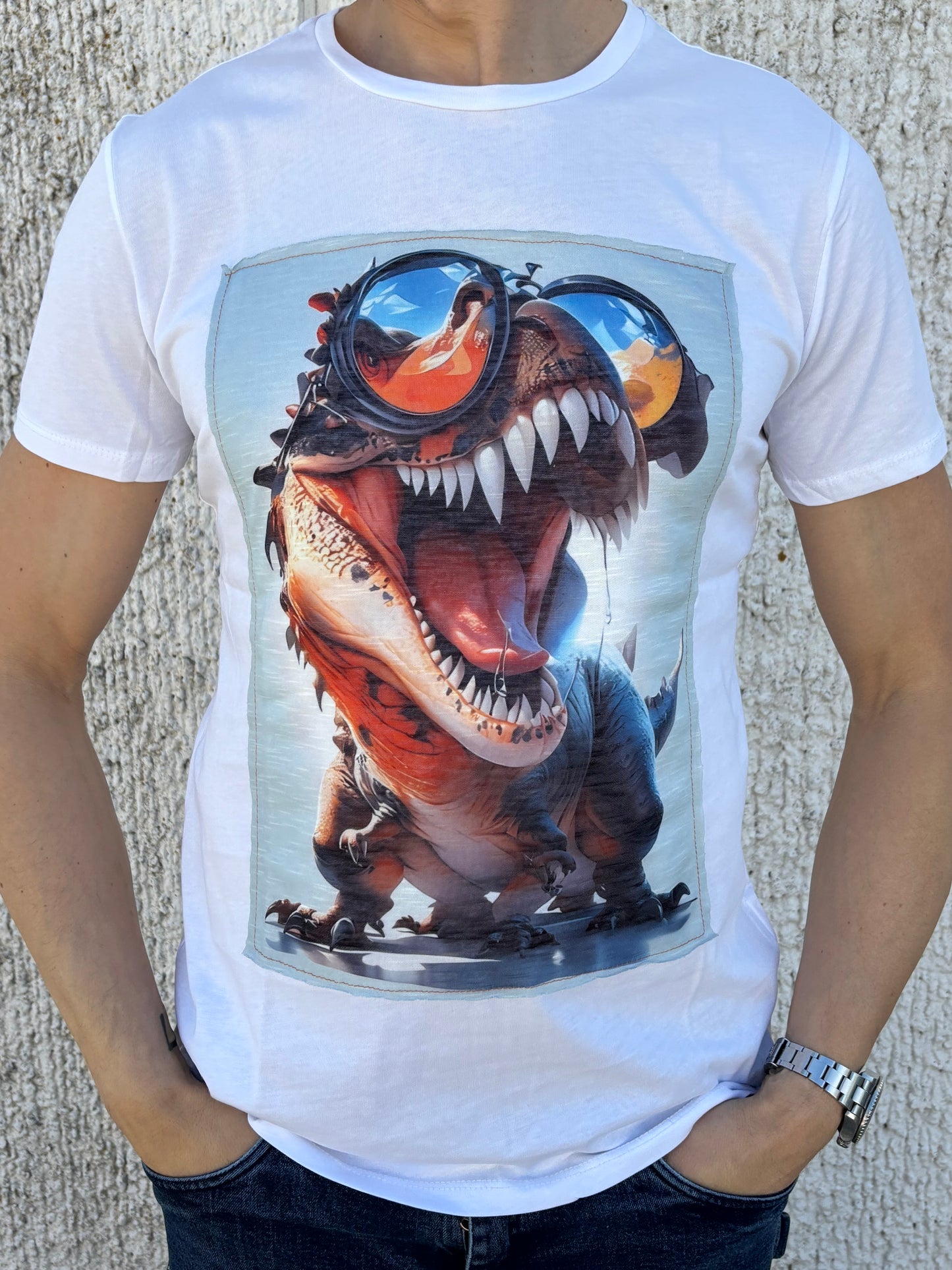 Trepuntonove t-shirt mm dinosauro occhiali BIANCO