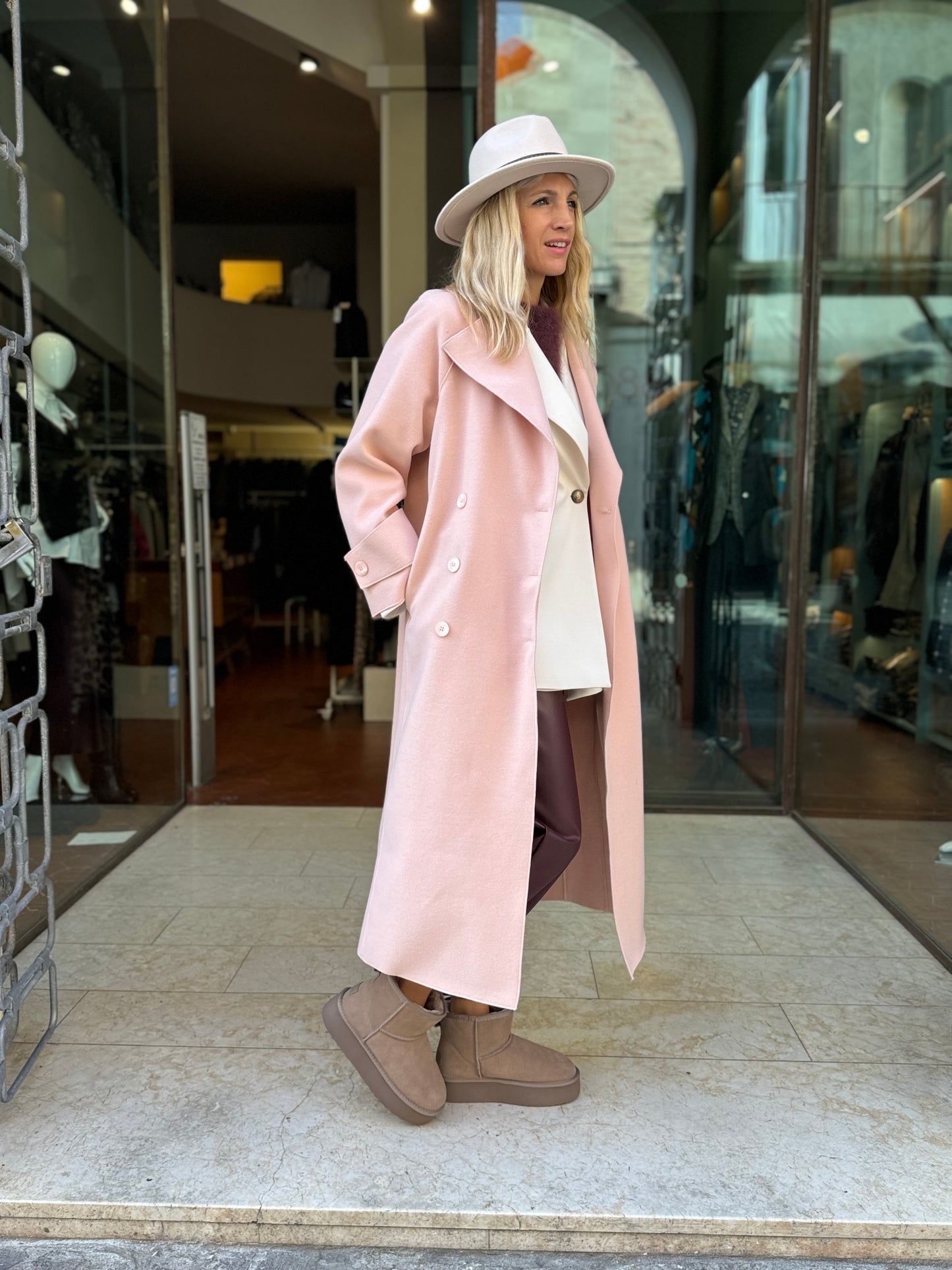 Merci Cappotto lana con rever over doppiopetto ROSA