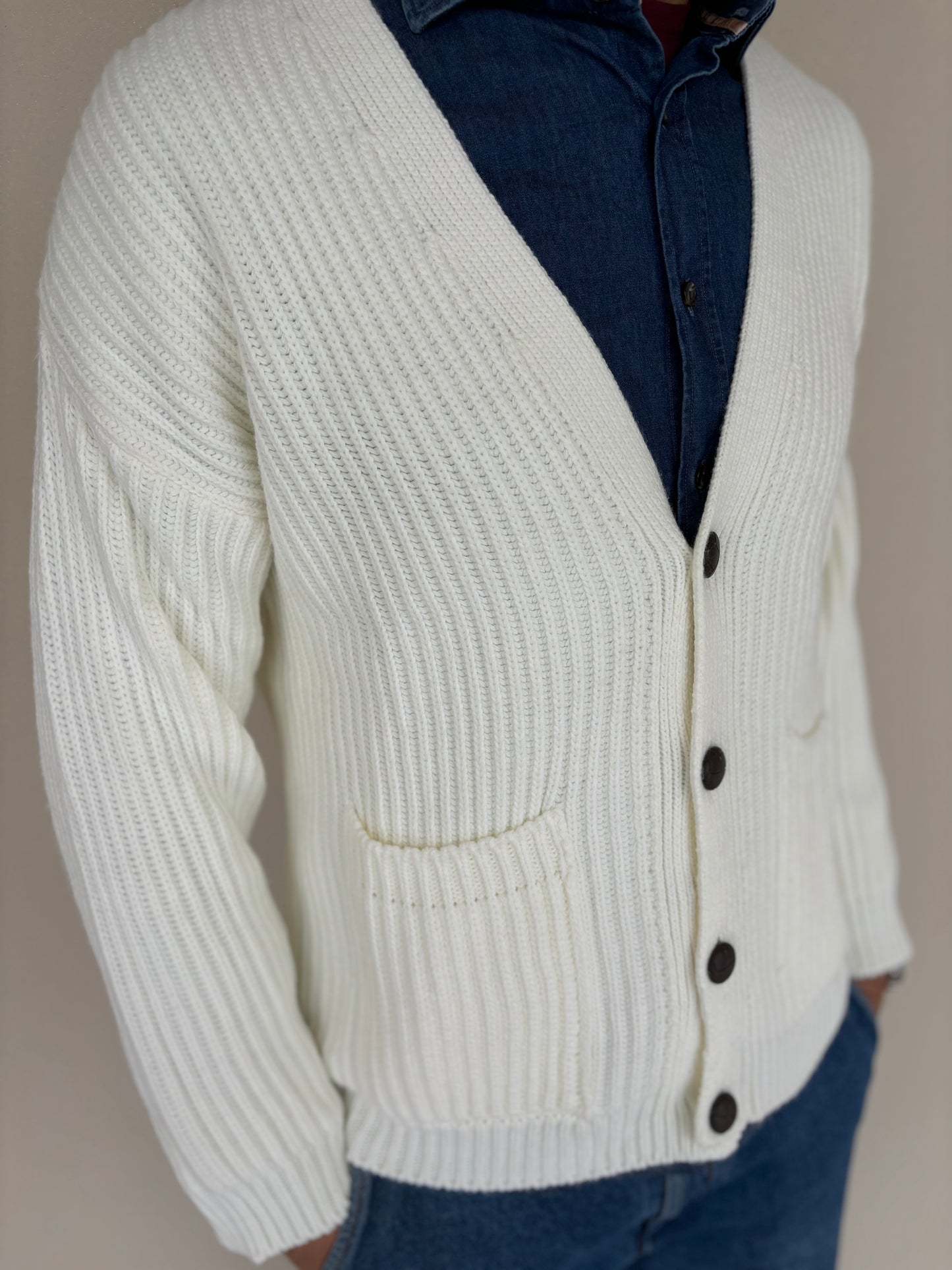 Seinse Cardigan monopetto bottone in ecopelle BIANCO