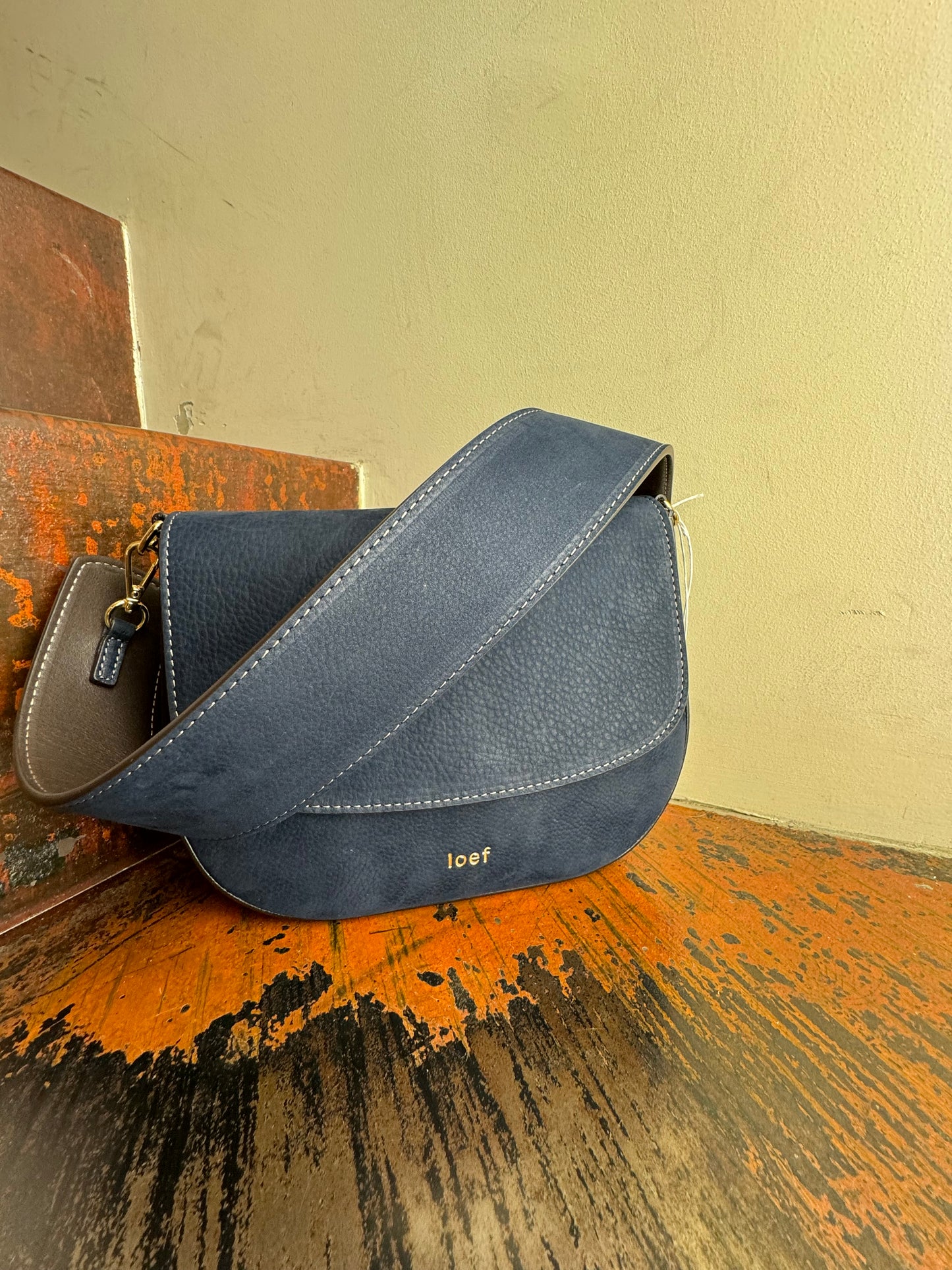 ioeF borsa con tracolla pelle nabuk BLU NAVY