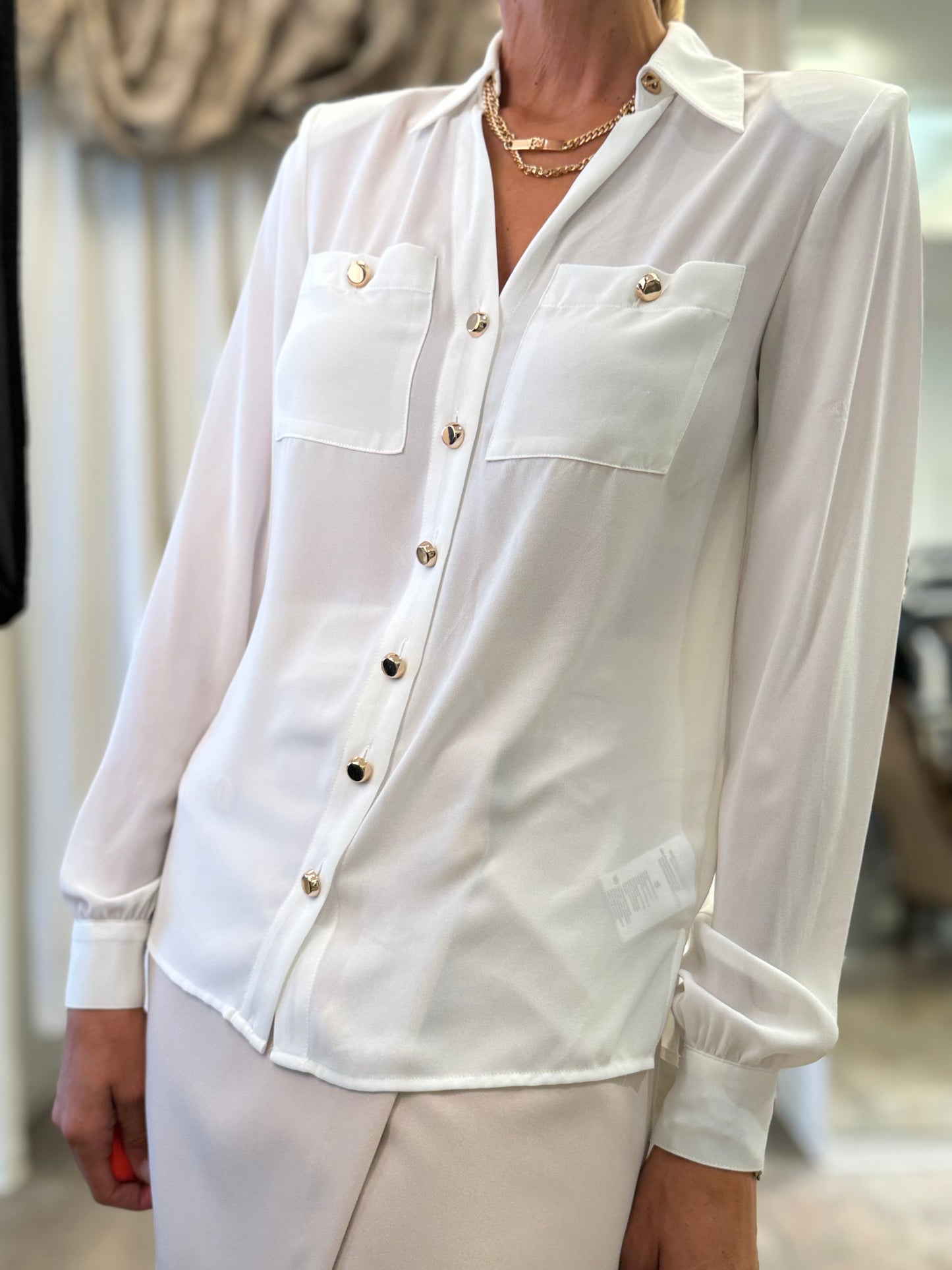 Relish Camicia m/lunga con collana più tasche BIANCO