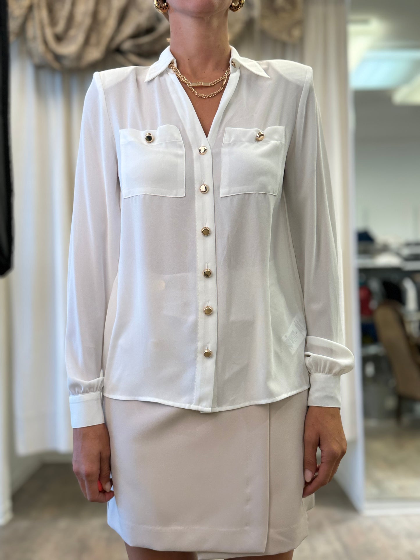 Relish Camicia m/lunga con collana più tasche BIANCO