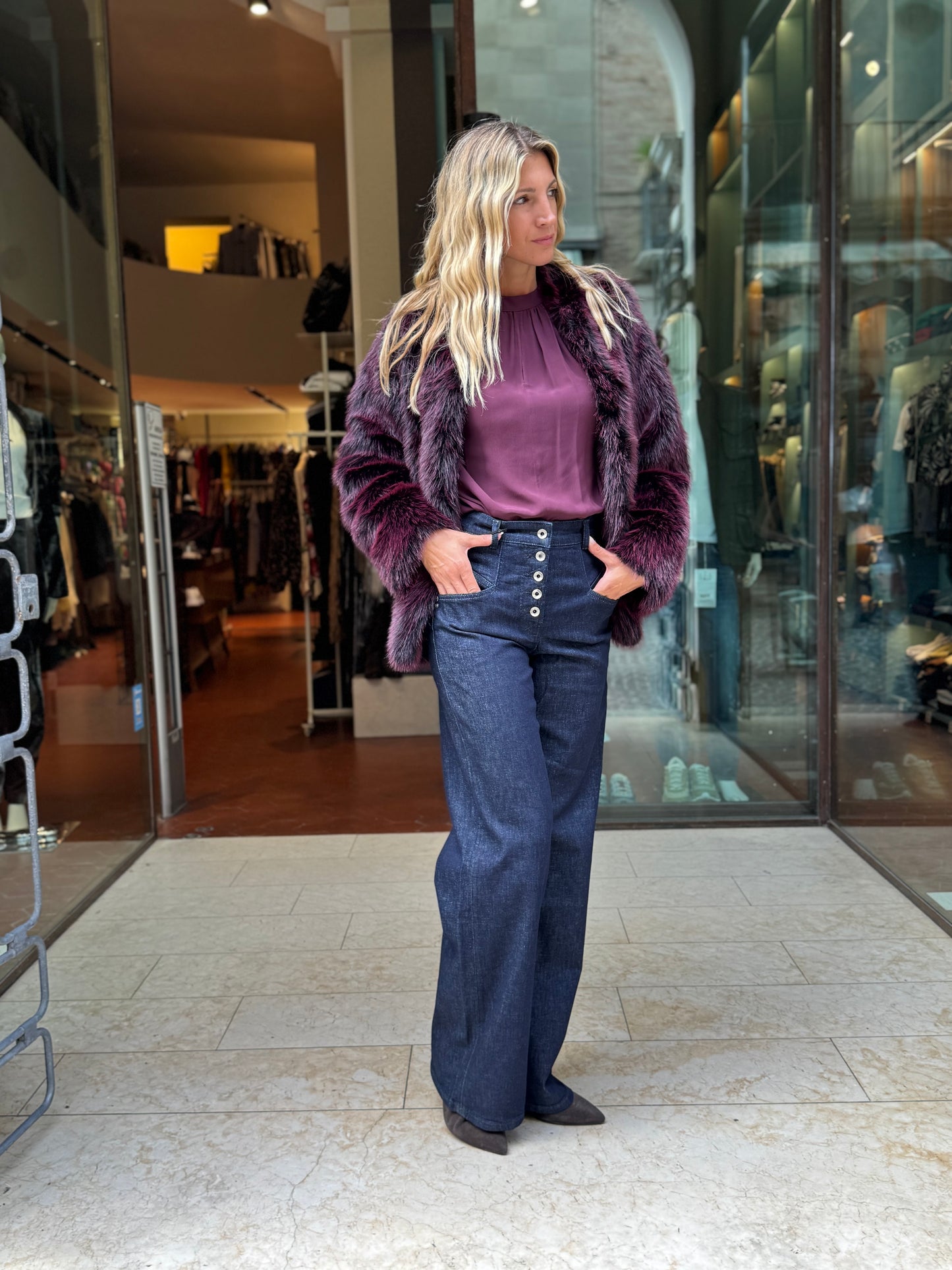 PATRIZIA PEPE Jeans palazzo con bottoni BLU