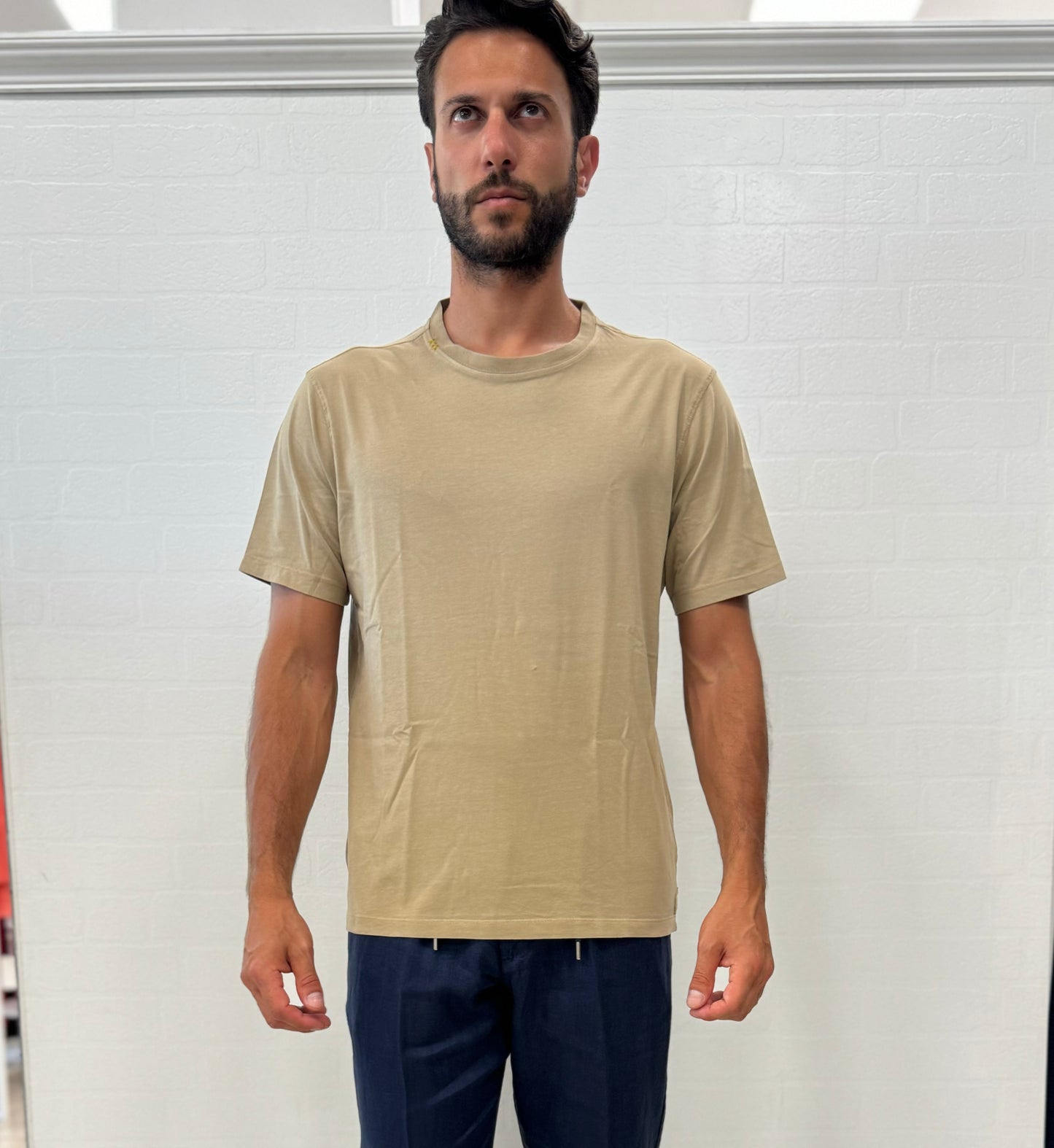 loft88 t-shirt mm collo piquet ricami BEIGE