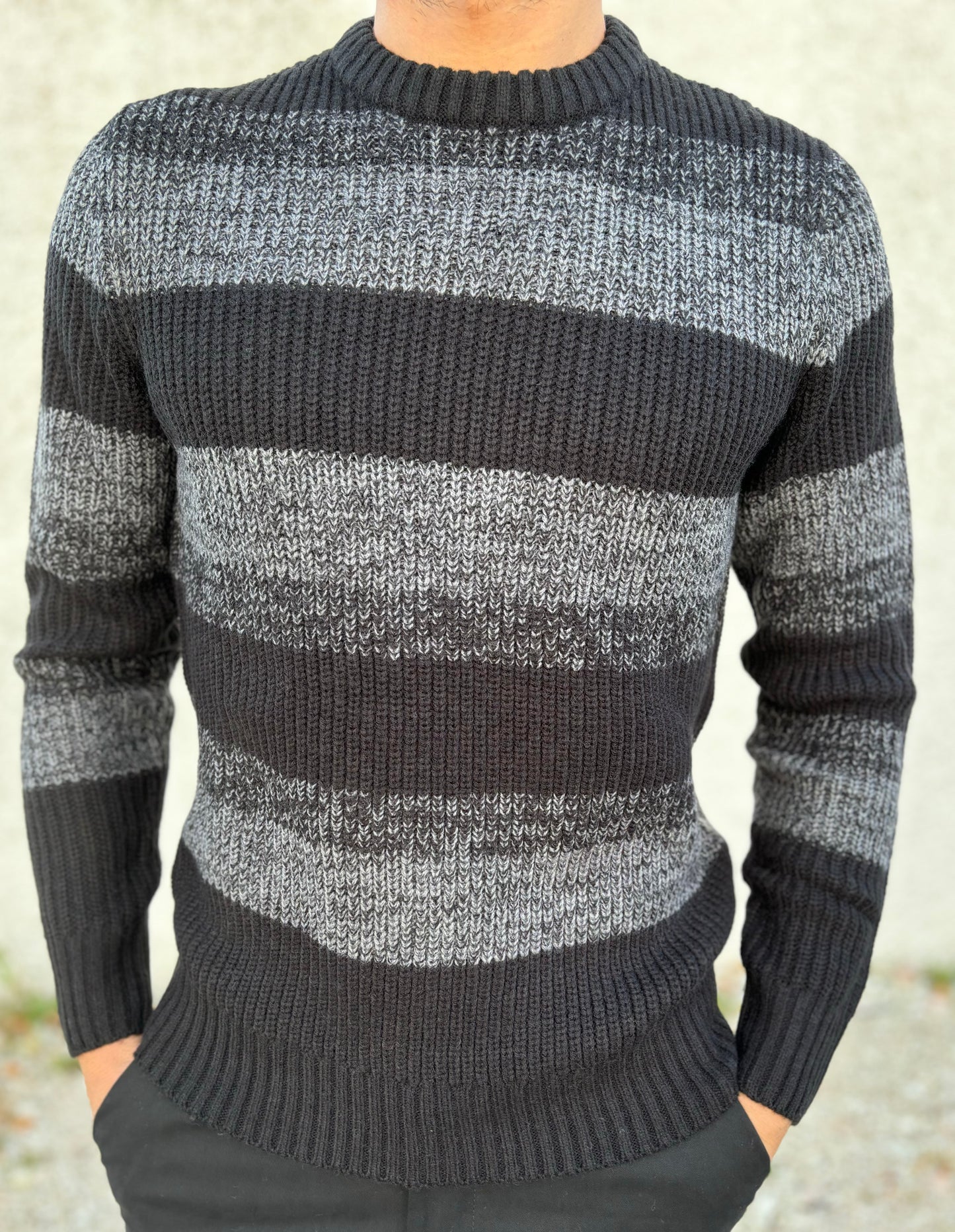 Loft88 Maglia girocollo a righe orizzontali NERO/GRIGIO