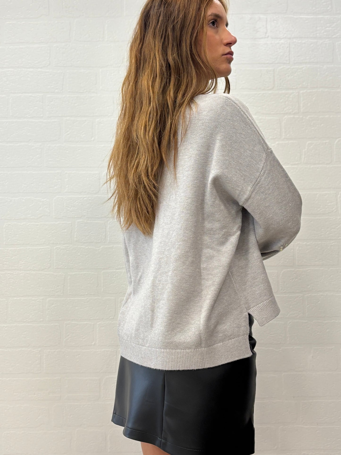 Griffai Maglia over collo V con paillettes PERLA