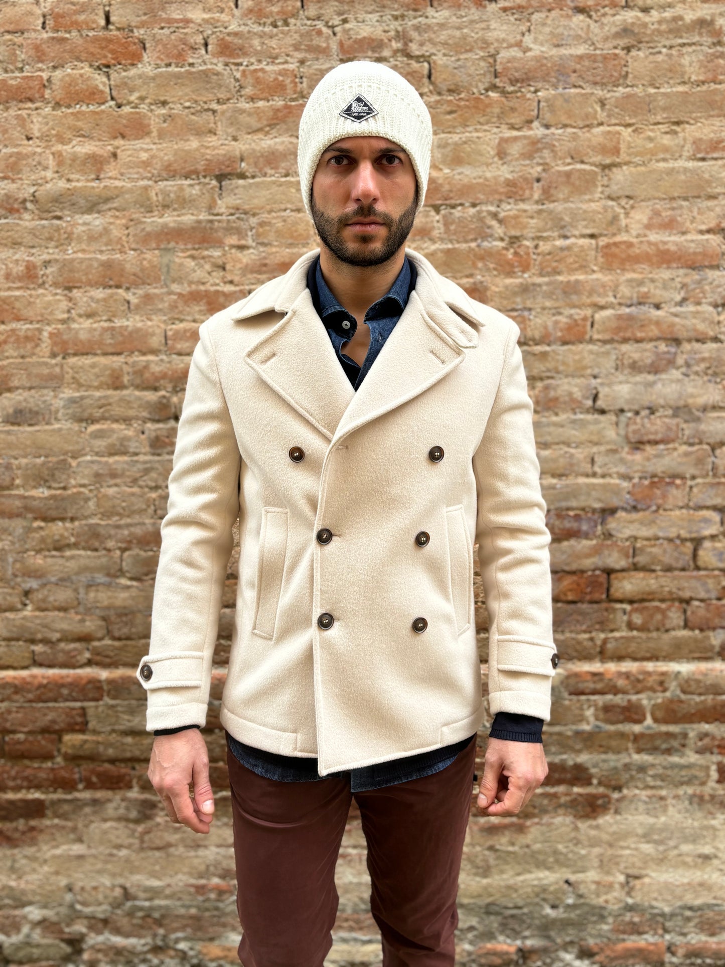 Loft88 Cappotto doppiopetto bottoni a contrasto PANNA