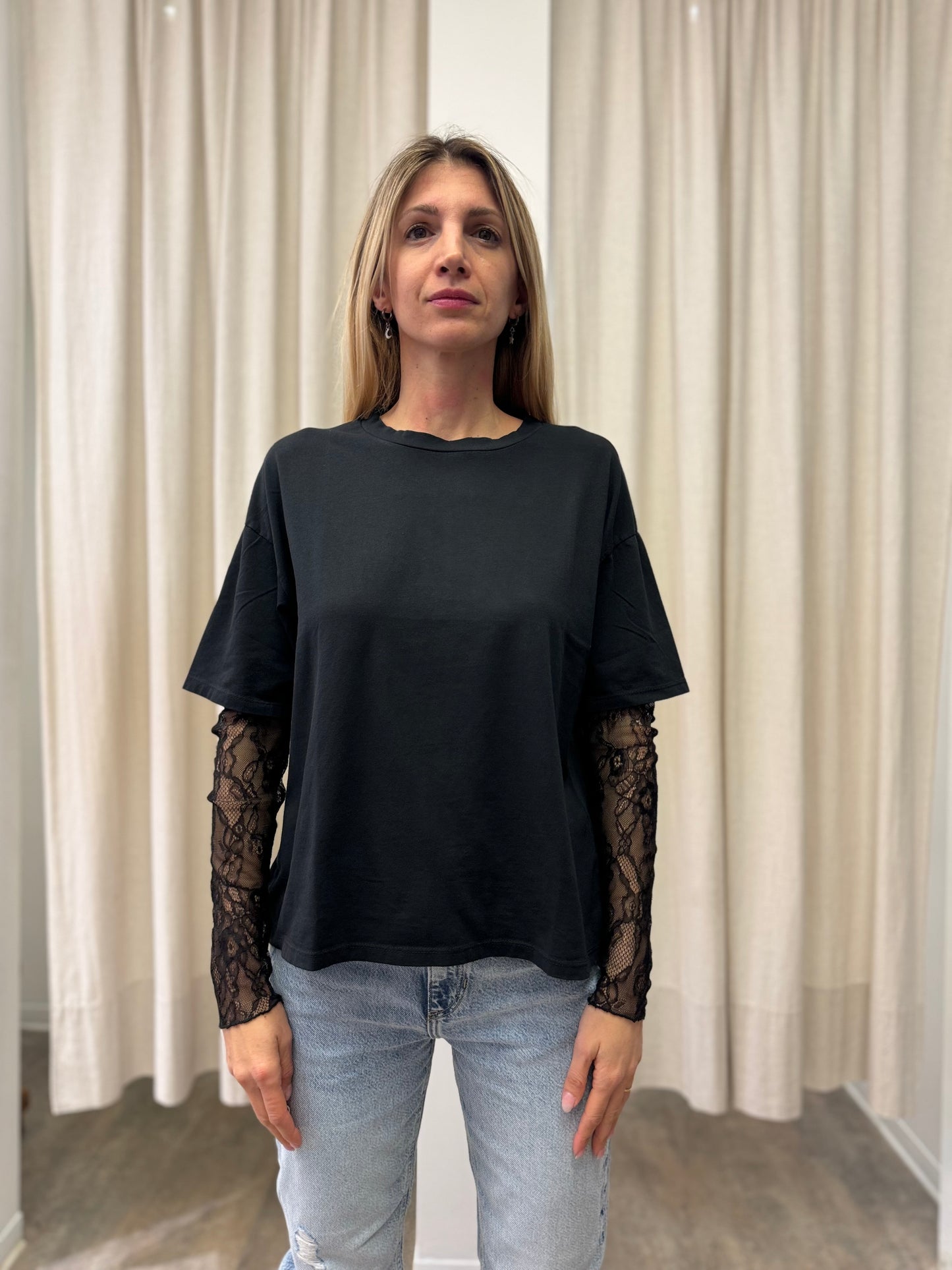 Susy Mix Maglia m/l pizzo NERO