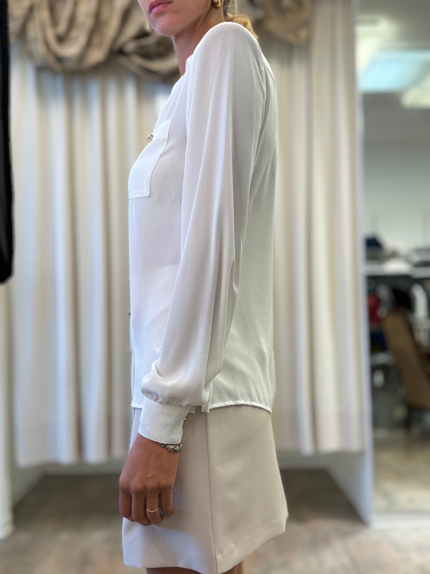 Relish Camicia m/lunga con collana più tasche BIANCO