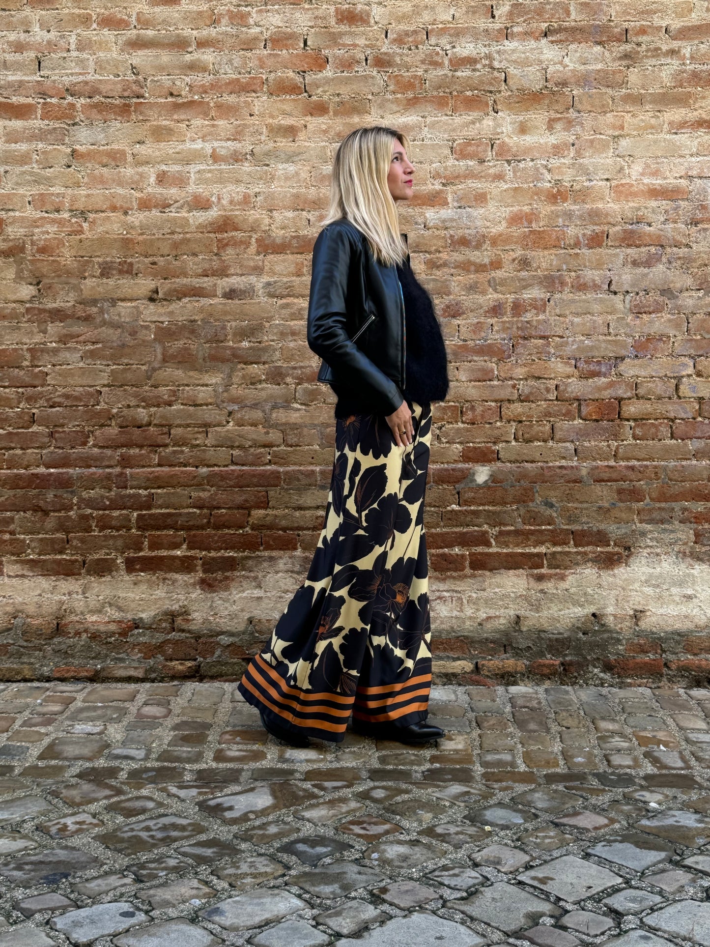 Dixie pantalone largo a fantasia floreale BEIGE NERO