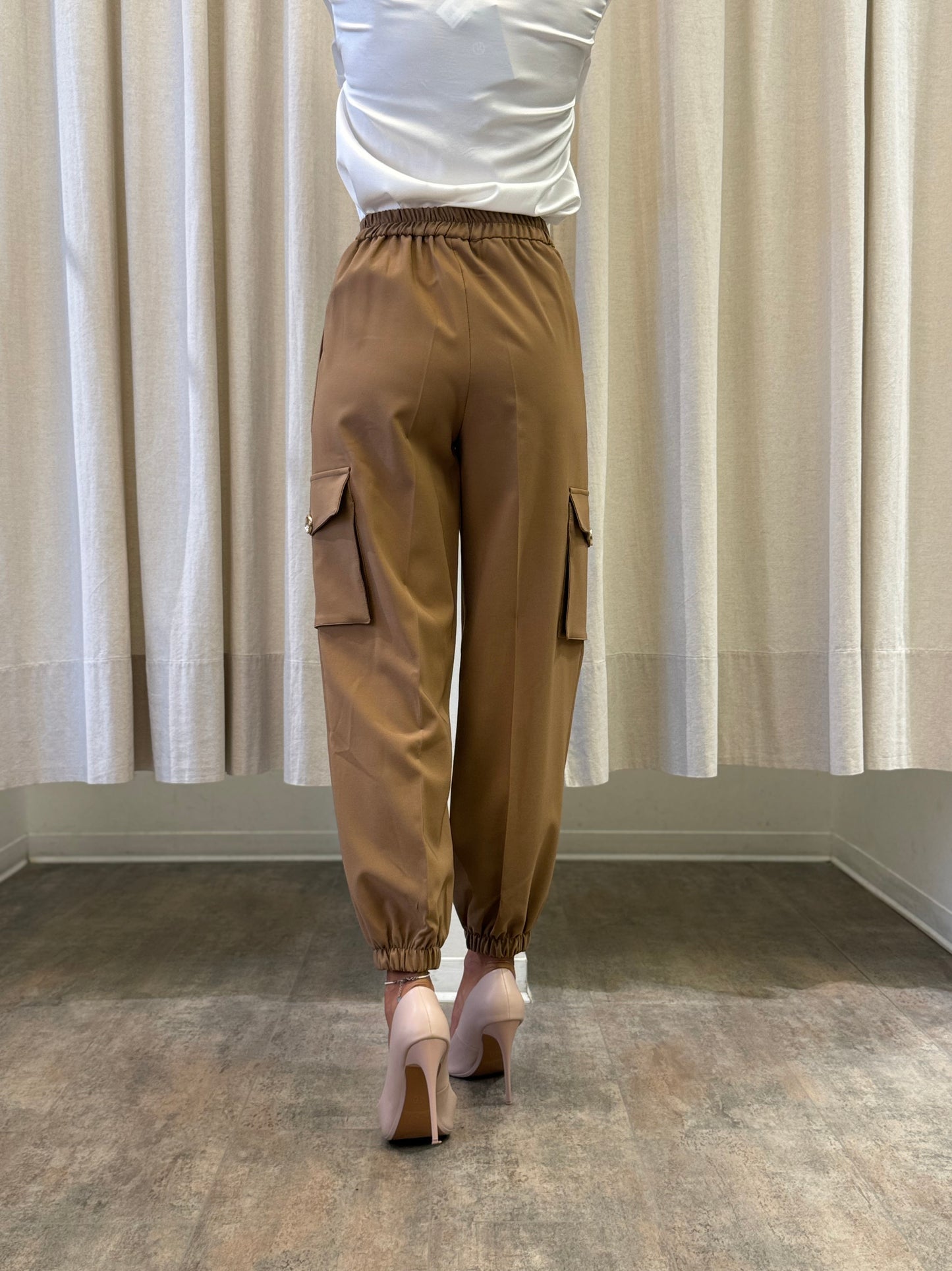 Relish Pantalone vita alta con elastico più tasconi e tasche francesi TABACCO