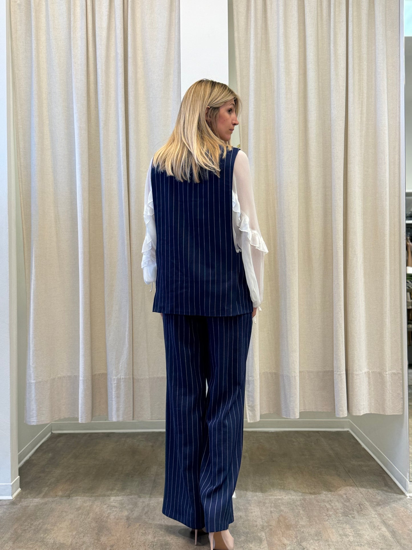 Susy Mix Set Gilet e Pantalone gessato BLU