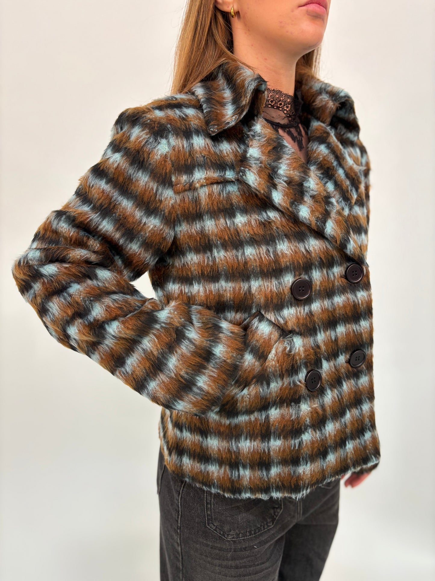 Molly Bracken Cappotto corto doppiopetto effetto plaid MULTICOLOR
