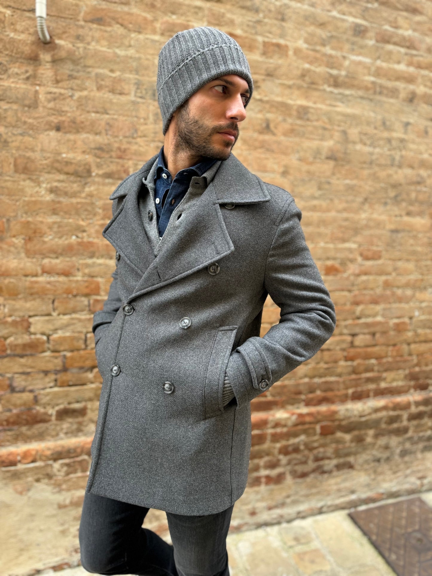 Loft88 Cappotto doppiopetto collo revers GRIGIO