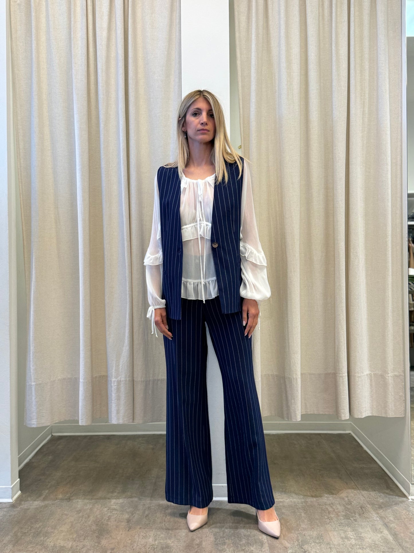 Susy Mix Set Gilet e Pantalone gessato BLU