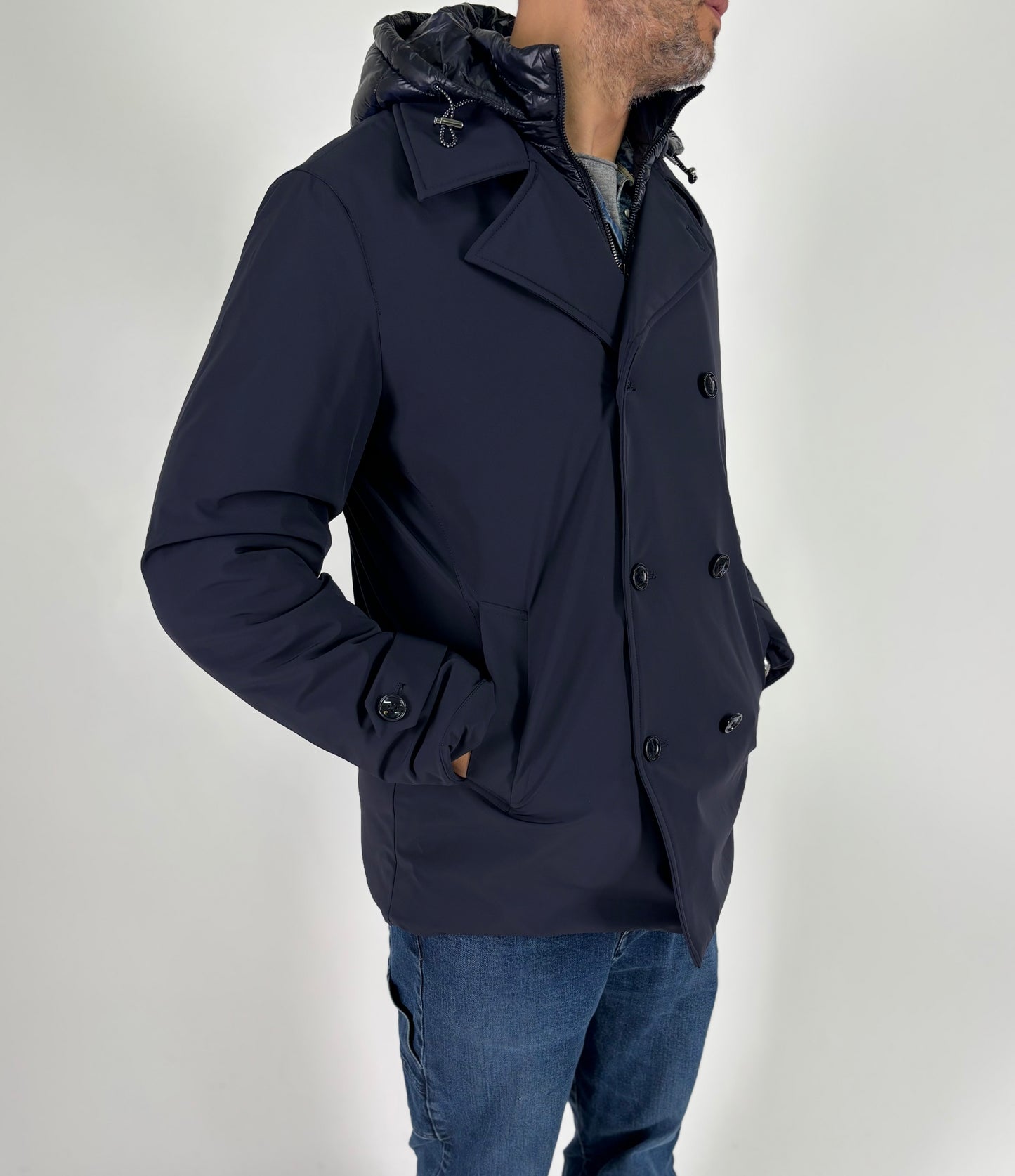 Heskimo Peacoat doppiopetto con pettorina staccabile BLU