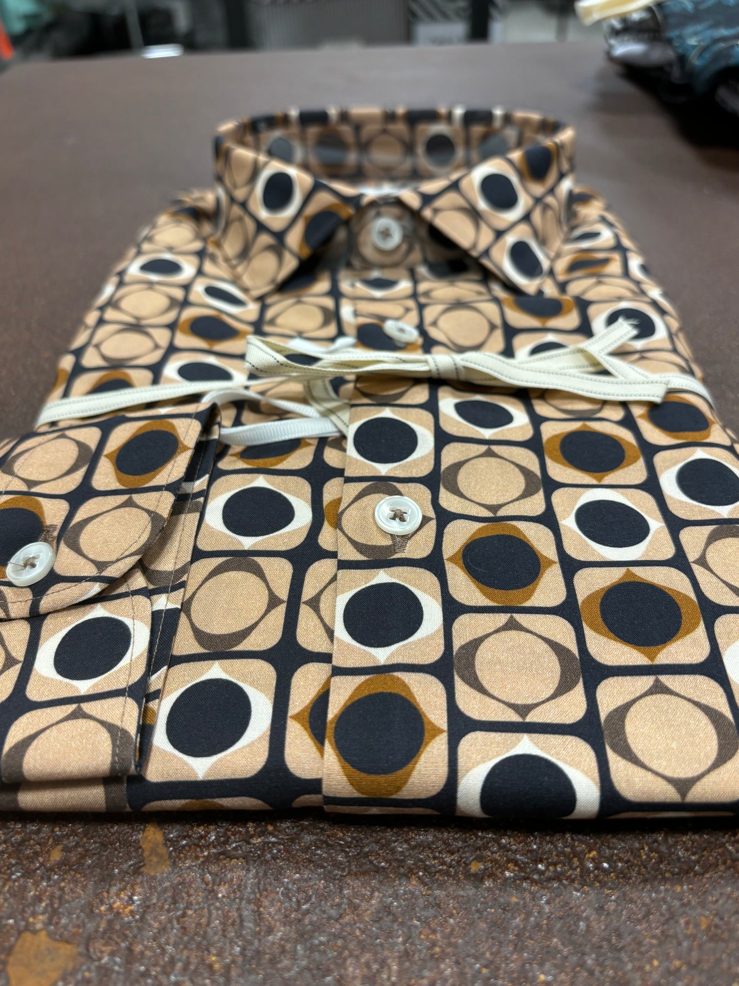 Alessandro Lamura Camicia fantasia geometrica NERO/MARRONE