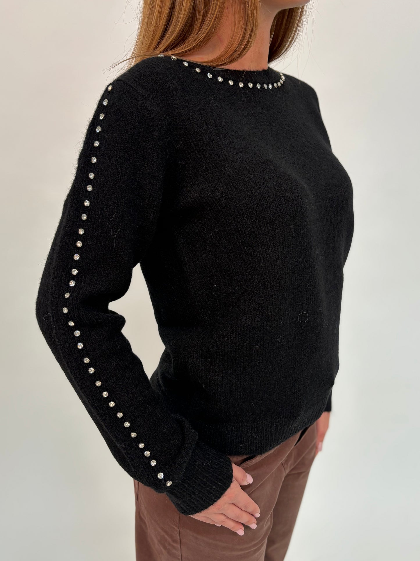 Kocca Maglia girocollo con strass NERO