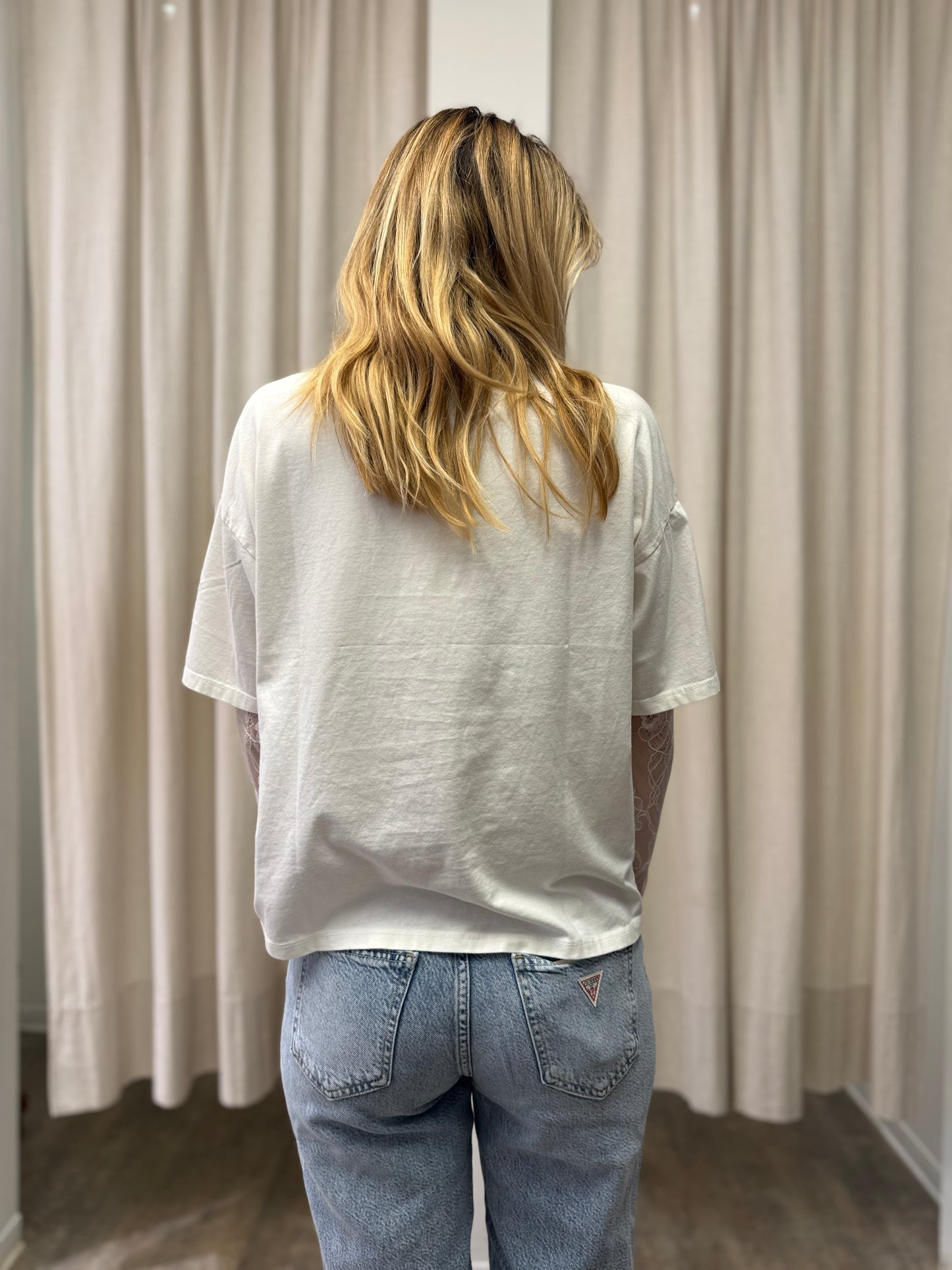 Susy Mix T-shirt con maniche in pizzo BIANCO