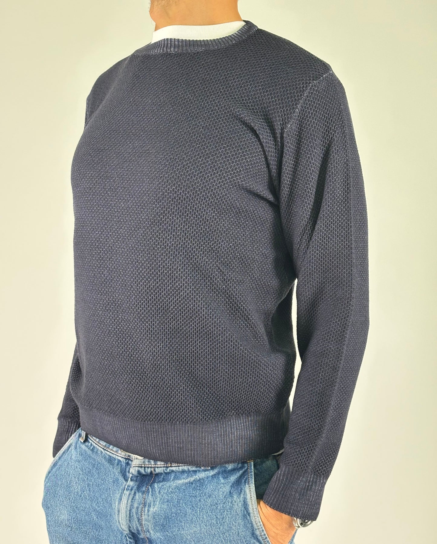 Sporting Mare Maglia girocollo nido d'ape in lana BLU