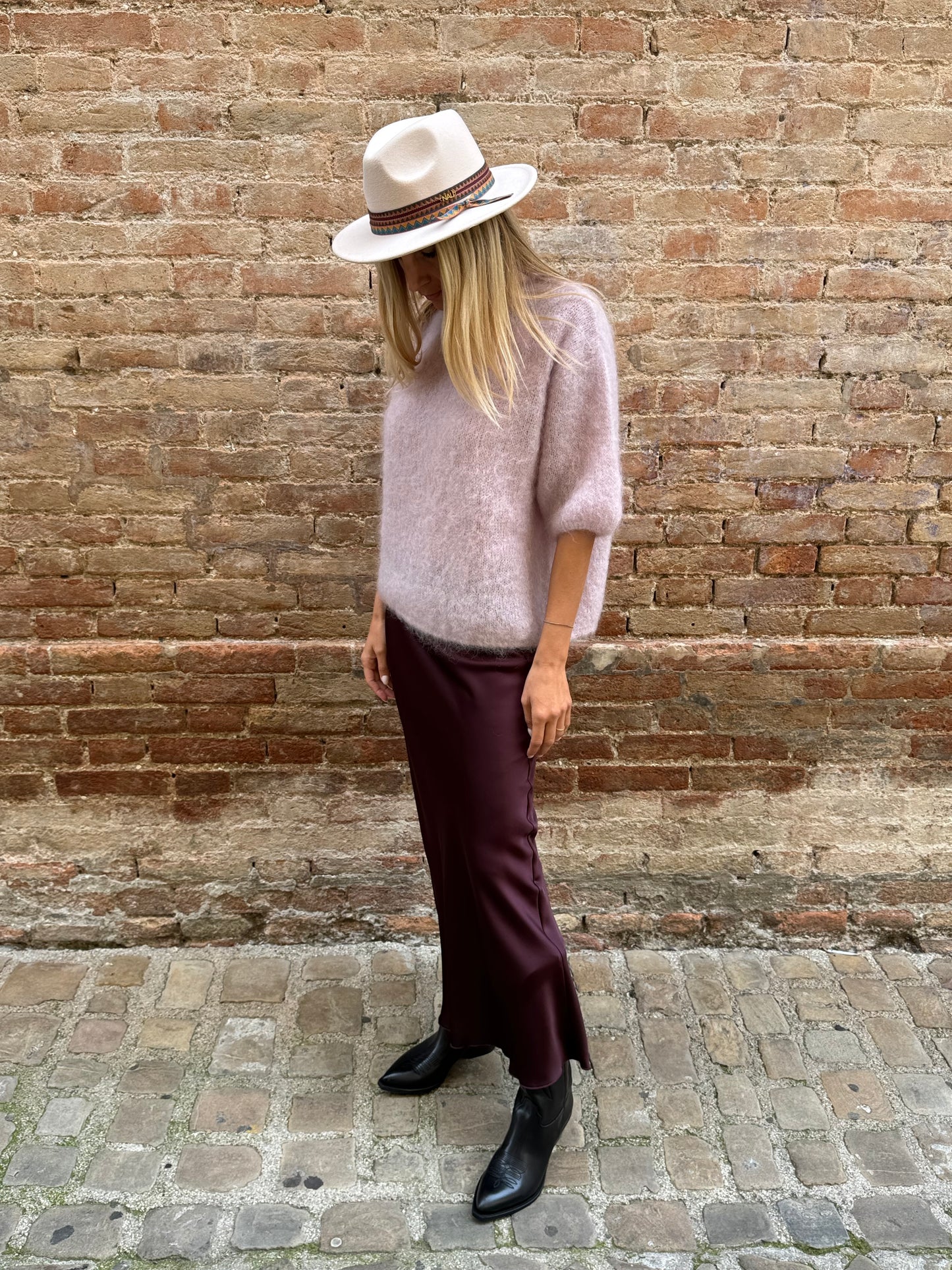 Dixie Gonna lunga satin con elastico in vita MELANZANA