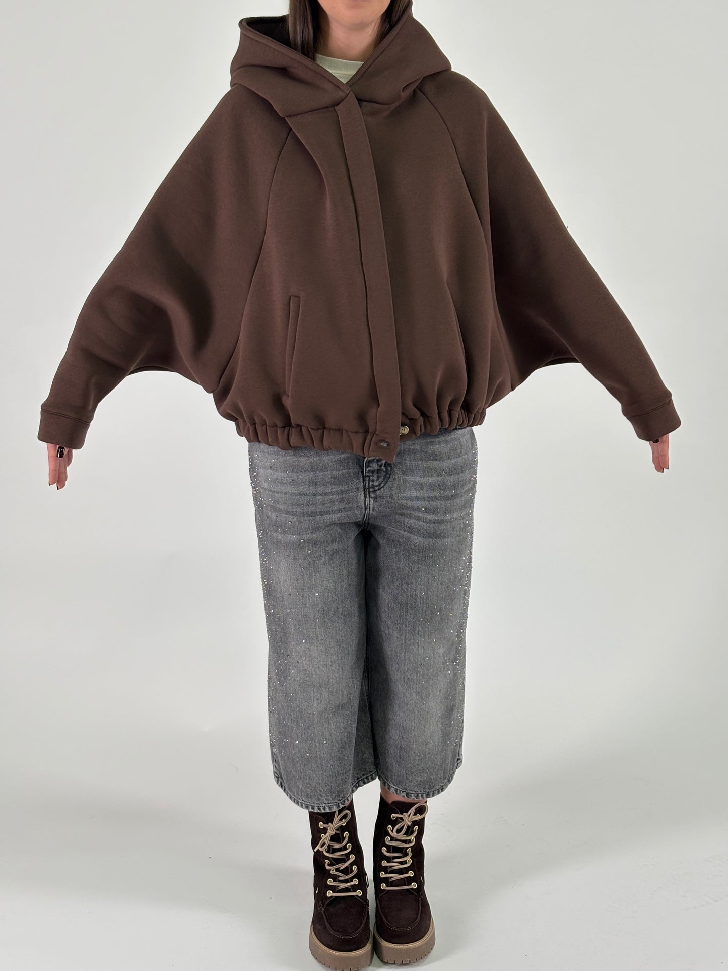 Haveone Giubbino cropped con cappuccio MARRONE