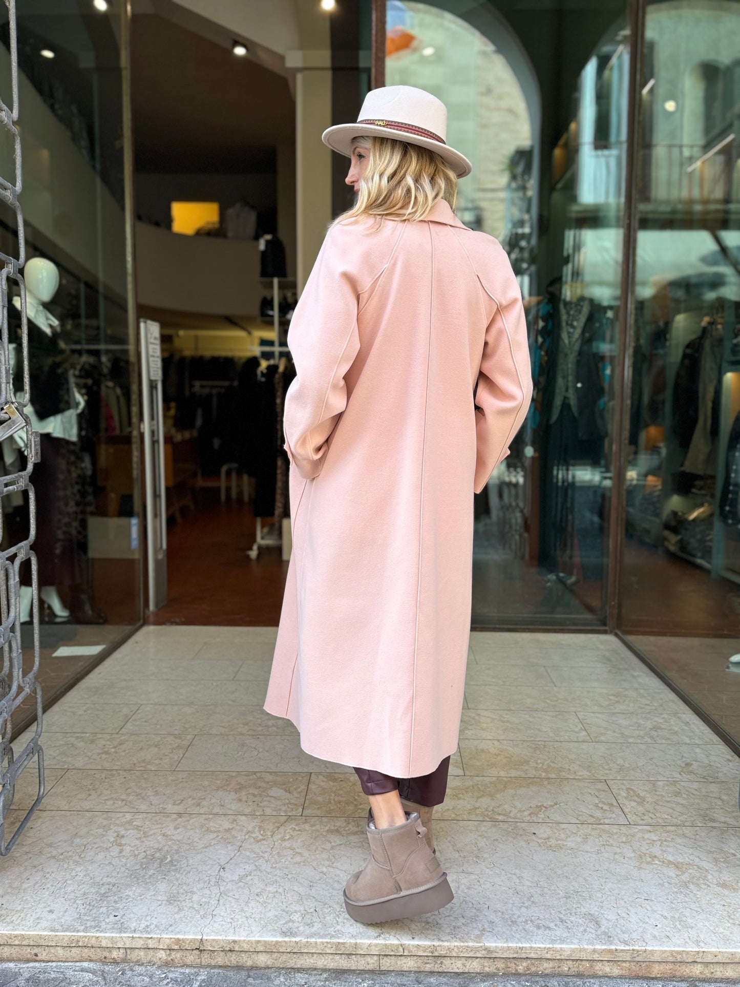 Merci Cappotto lana con rever over doppiopetto ROSA