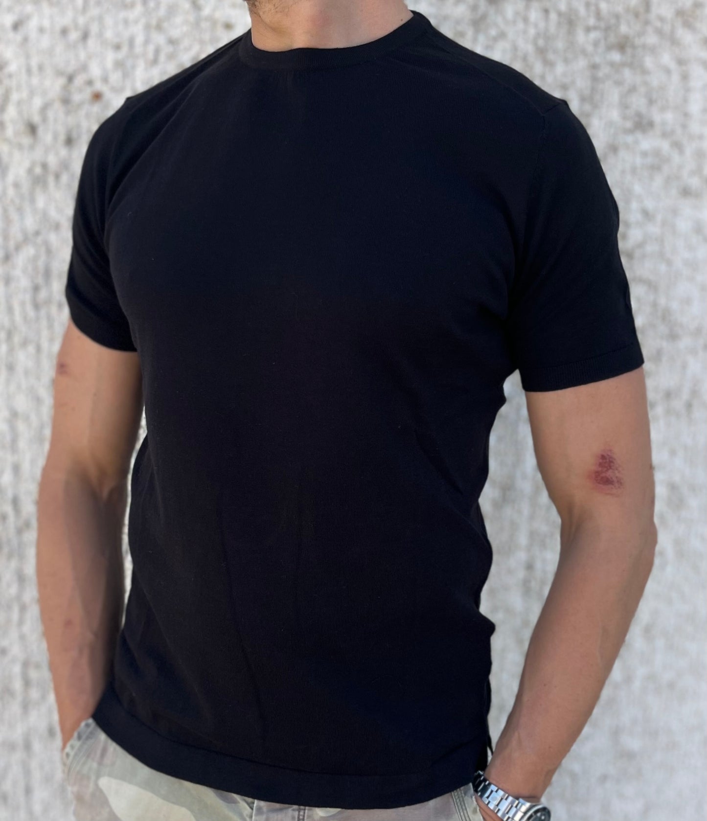loft88 maglia manica corta in filo di cotone NERO