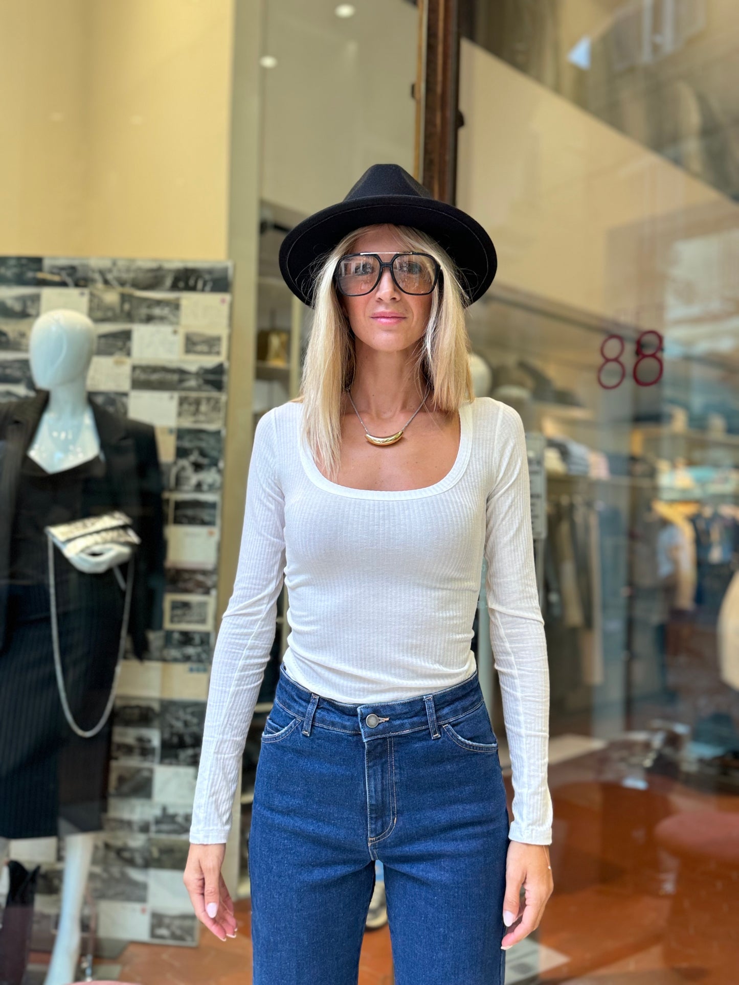 Merci Maglia m/l a coste, scollo tondo CREMA