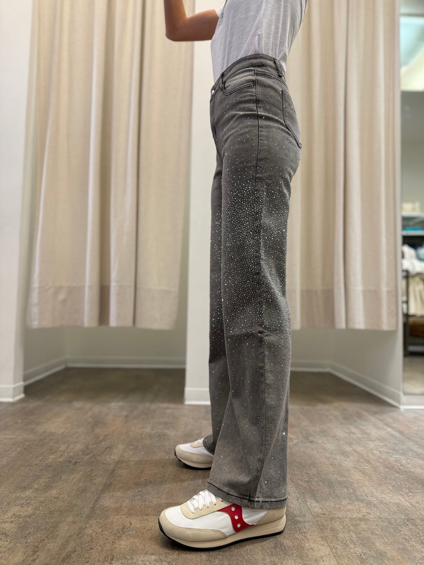Susy Mix Jeans a palazzo con appl.strass GRIGIO