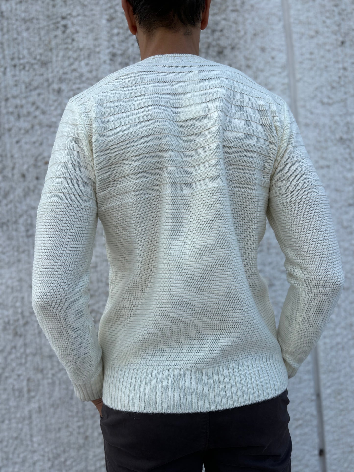 Loft88 Maglia misto lana girocollo lavorazione a righe in rilievo PANNA