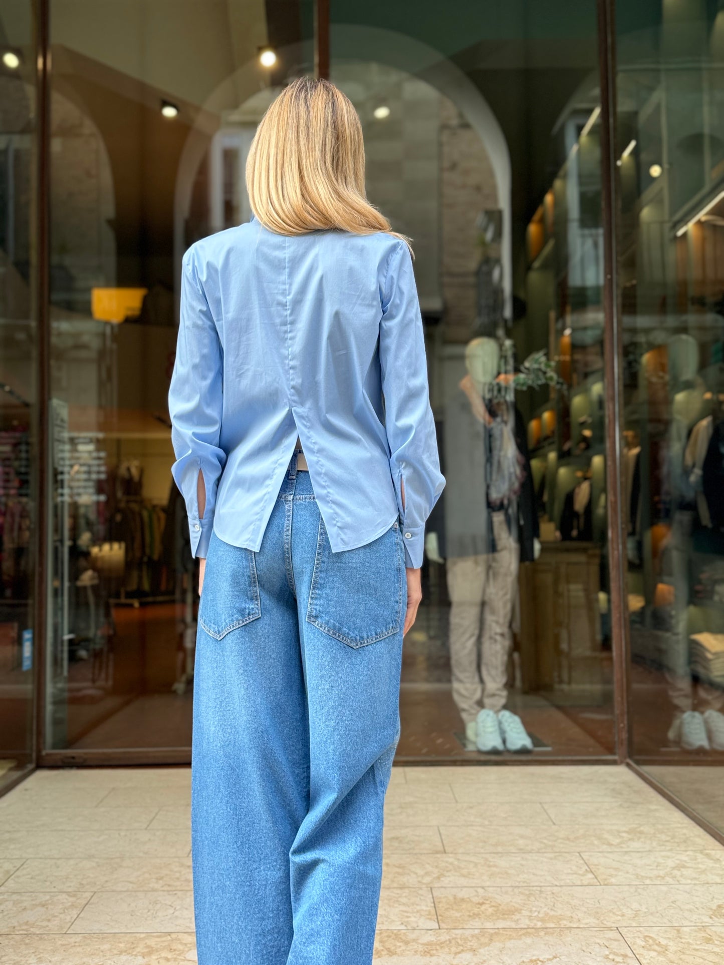 PATRIZIA PEPE camicia con spacco dietro cotone CELESTE