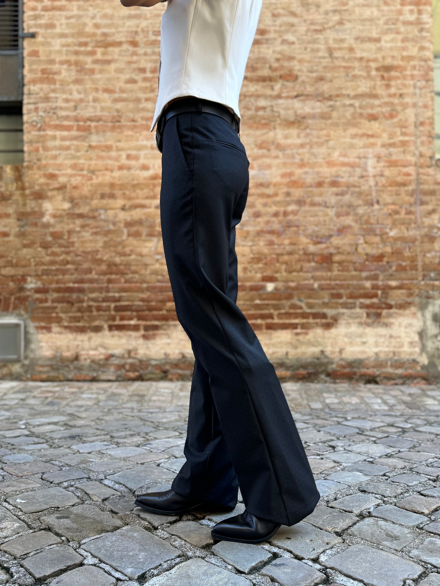 Merci Pantalone dritto puntinato bianco NERO