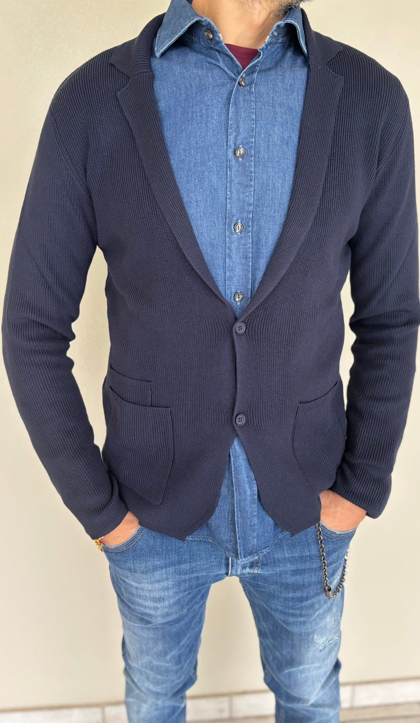 Seinse Giaccamaglia monopetto con rever, due bottoni BLU