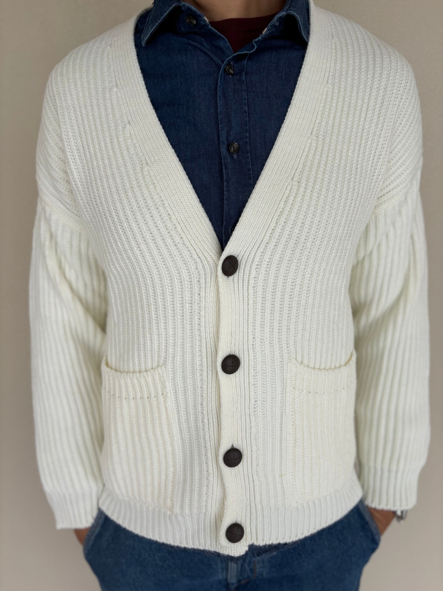 Seinse Cardigan monopetto bottone in ecopelle BIANCO