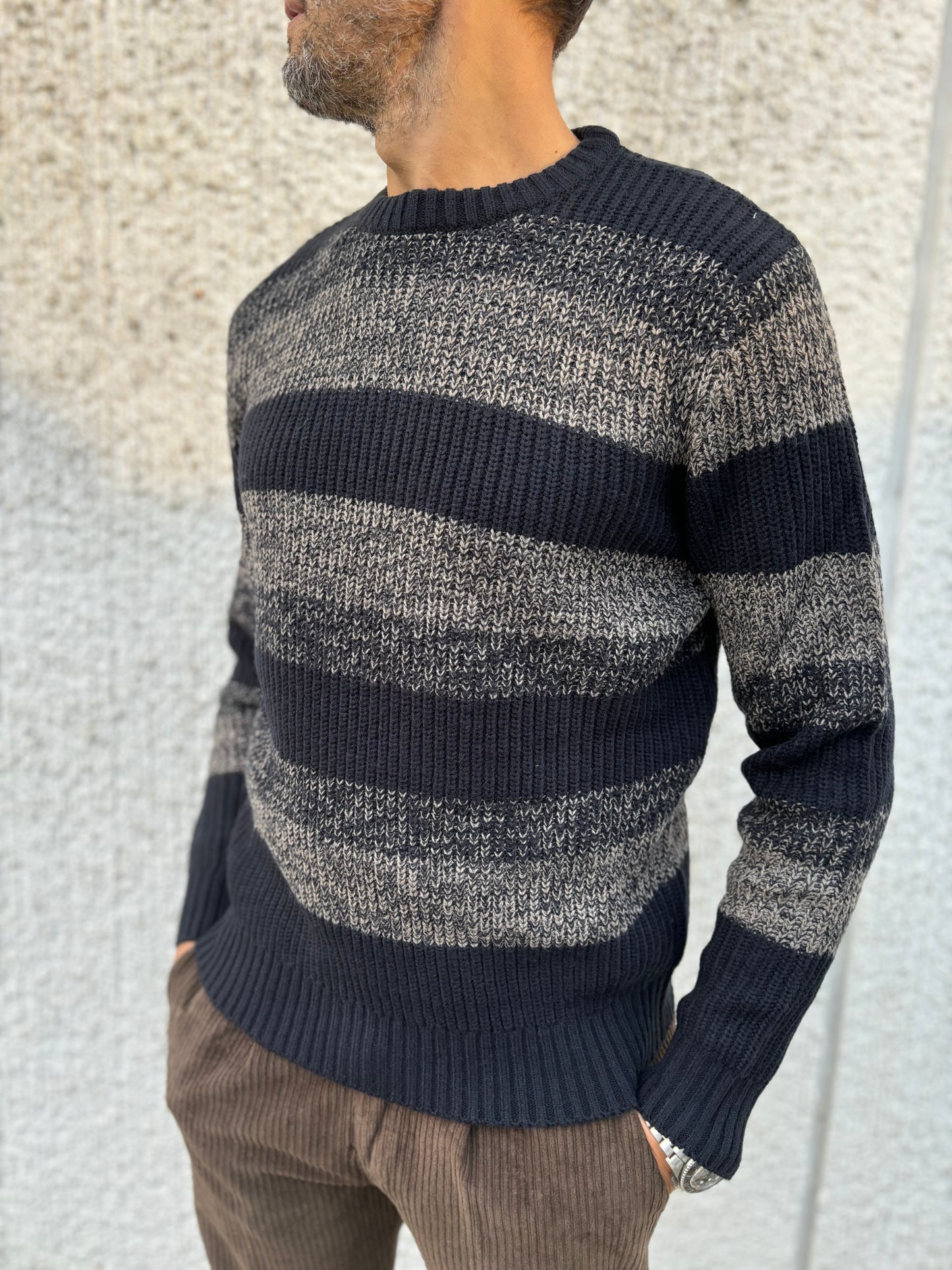 Loft88 Maglia girocollo a righe orizzontali BLU/BEIGE