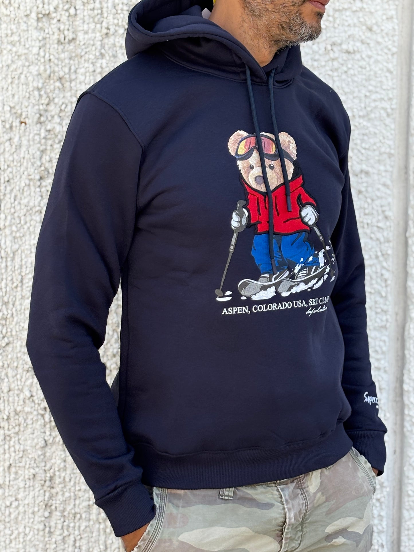 Superculture Felpa con cappuccio orsetto sciatore BLU