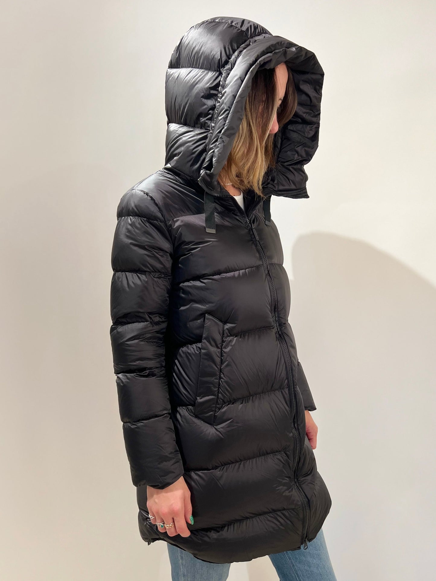 Bomboogie Piumino lungo in nylon bright NERO