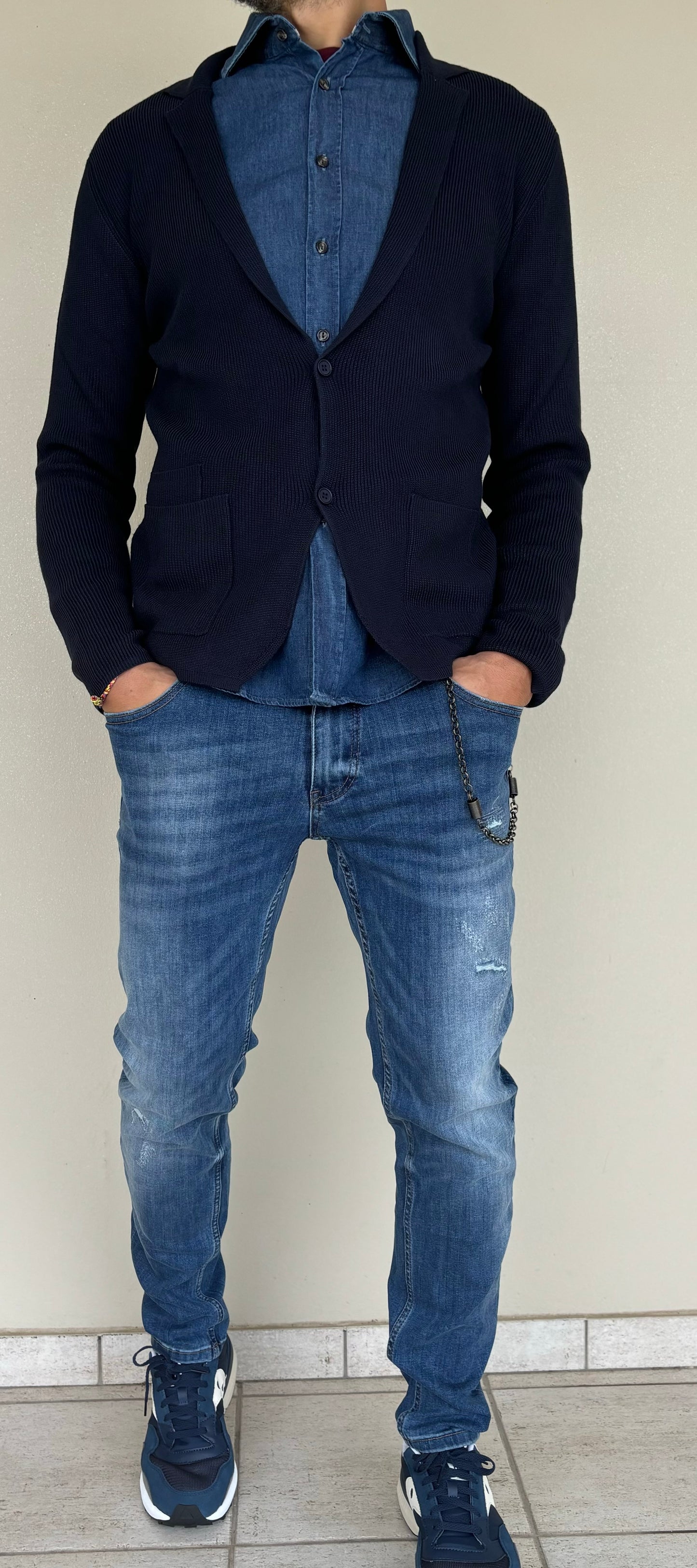 Seinse Giaccamaglia monopetto con rever, due bottoni BLU