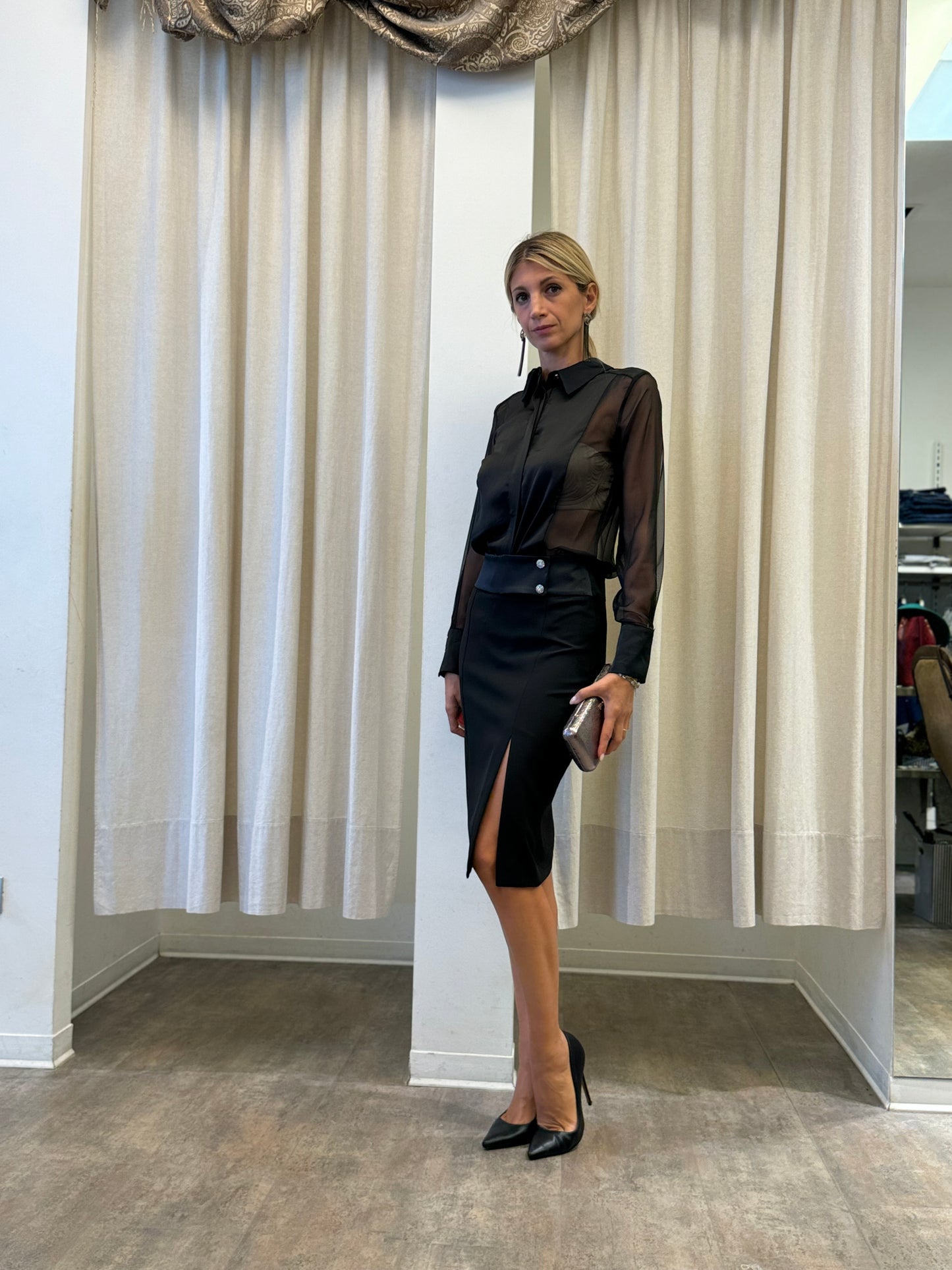 Artigli Camicia organza inserti raso NERO