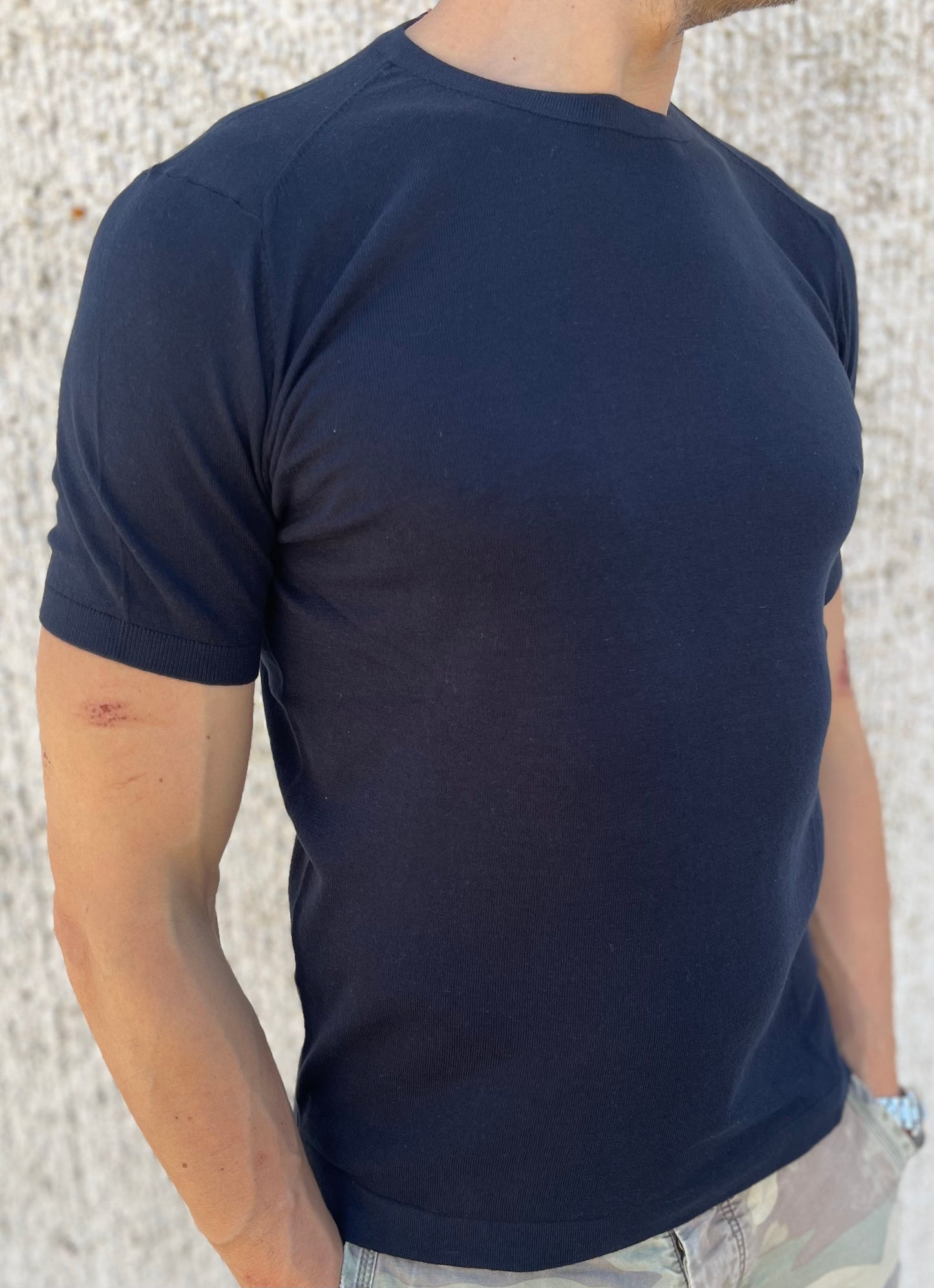 loft88 maglia manica corta in filo di cotone BLU
