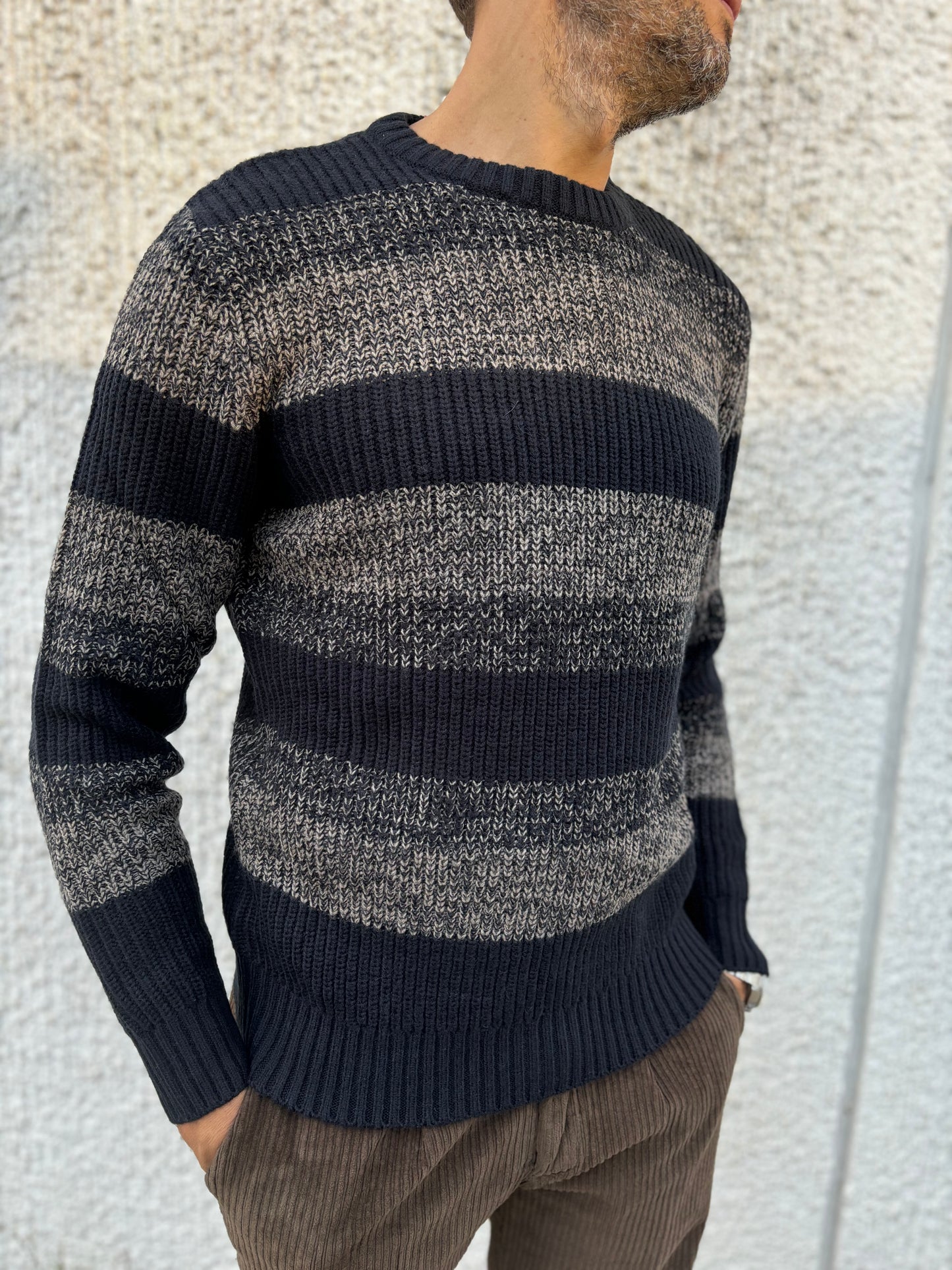 Loft88 Maglia girocollo a righe orizzontali BLU/BEIGE